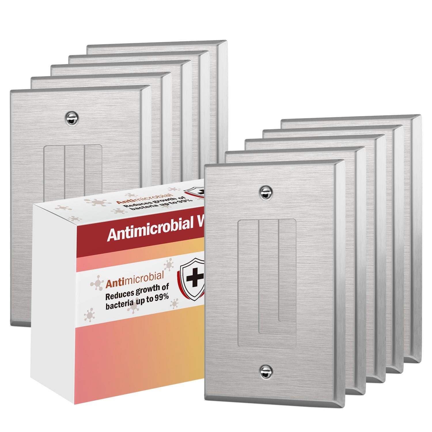 TOPGREENER 7731MA-SS10P Antimicrobial Decorator Metal Wall Plate 1 -Gang Midsize Size Stainless Steel Stainless steel Indoor Decorator Wall Plate 10 -Pack