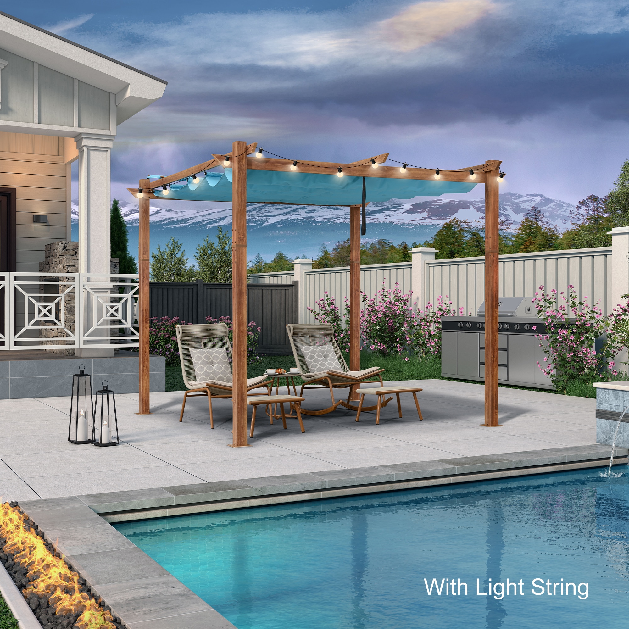 PURPLE LEAF LSDT06-YMPG-10BL 10-ft W x 10-ft L x 7-ft 6-in H Turquoise Blue Metal Freestanding Pergola with Canopy