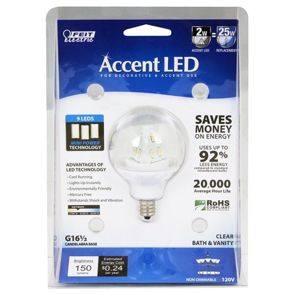 Feit Electric BPG161/2/CL/LED/RP 25-Watt EQ Soft White Light Bulb