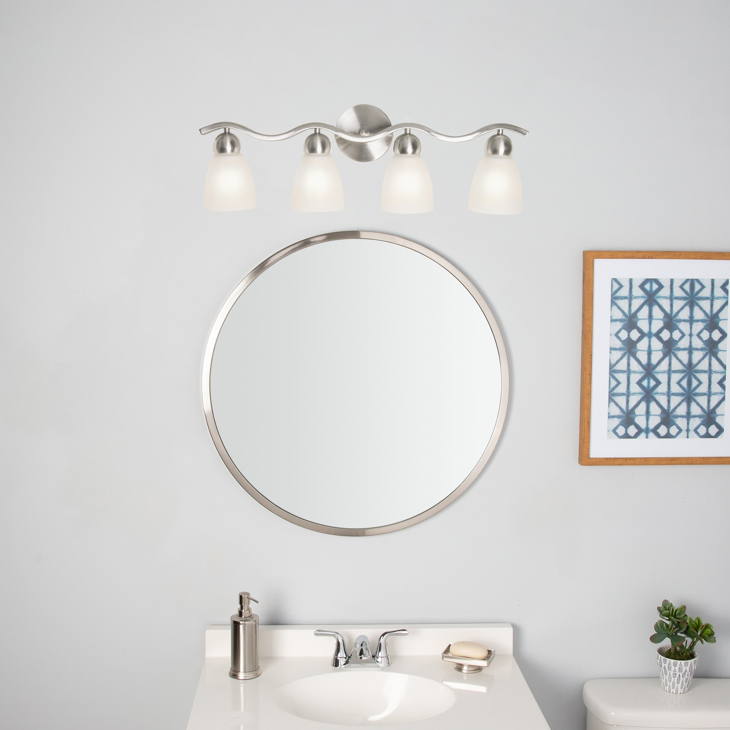 Paces 25.7-in 4-Light Brushed Nickel Modern/Contemporary Vanity Light Marble | - allen + roth FV18-116