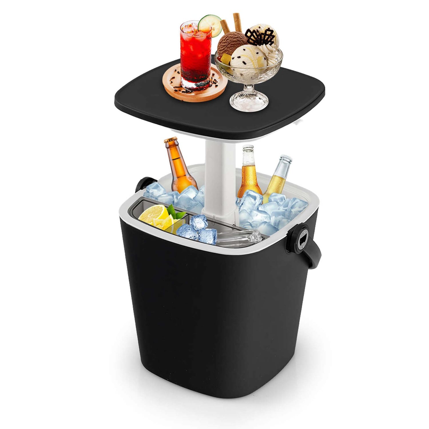Costway HCST02403 4 Gallon Portable Cooler Bar Table with Handle Bottle Opener and Lift Top Lid Black