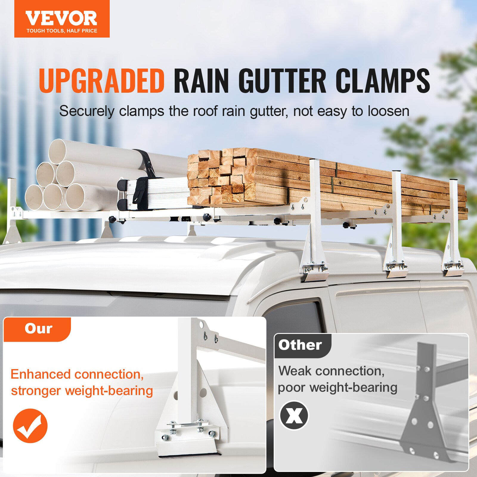 VEVOR Trailer Ladder Rack 64.6-in Steel Roof Ladder rack (Hardware Included)