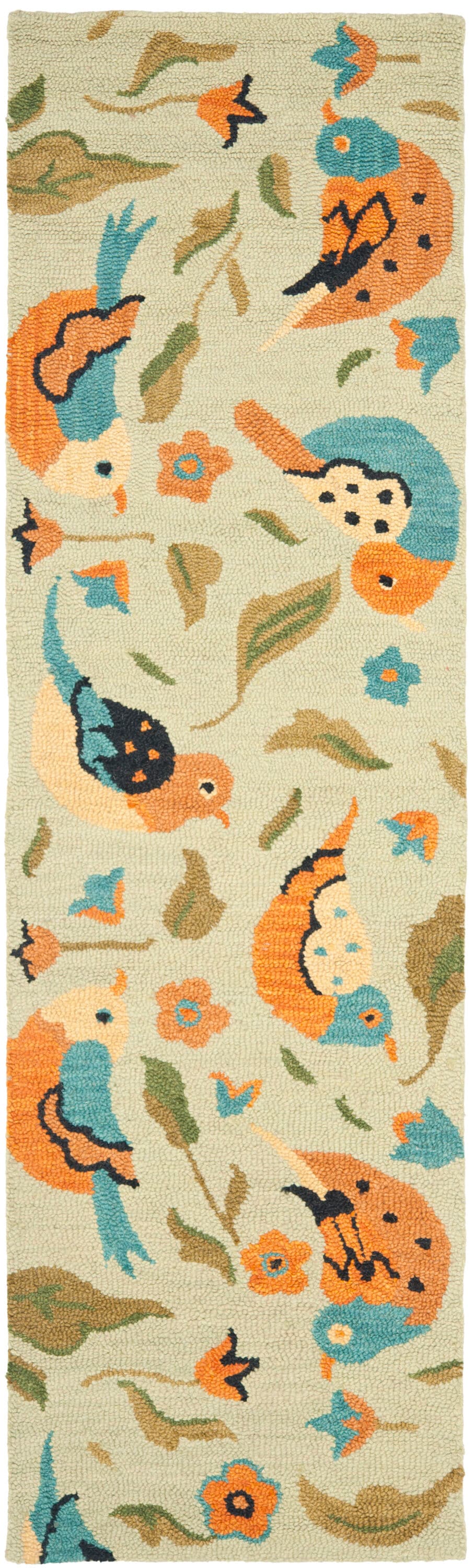 Handmade Blue Wool Floral Runner Rug 2'3" x 6'