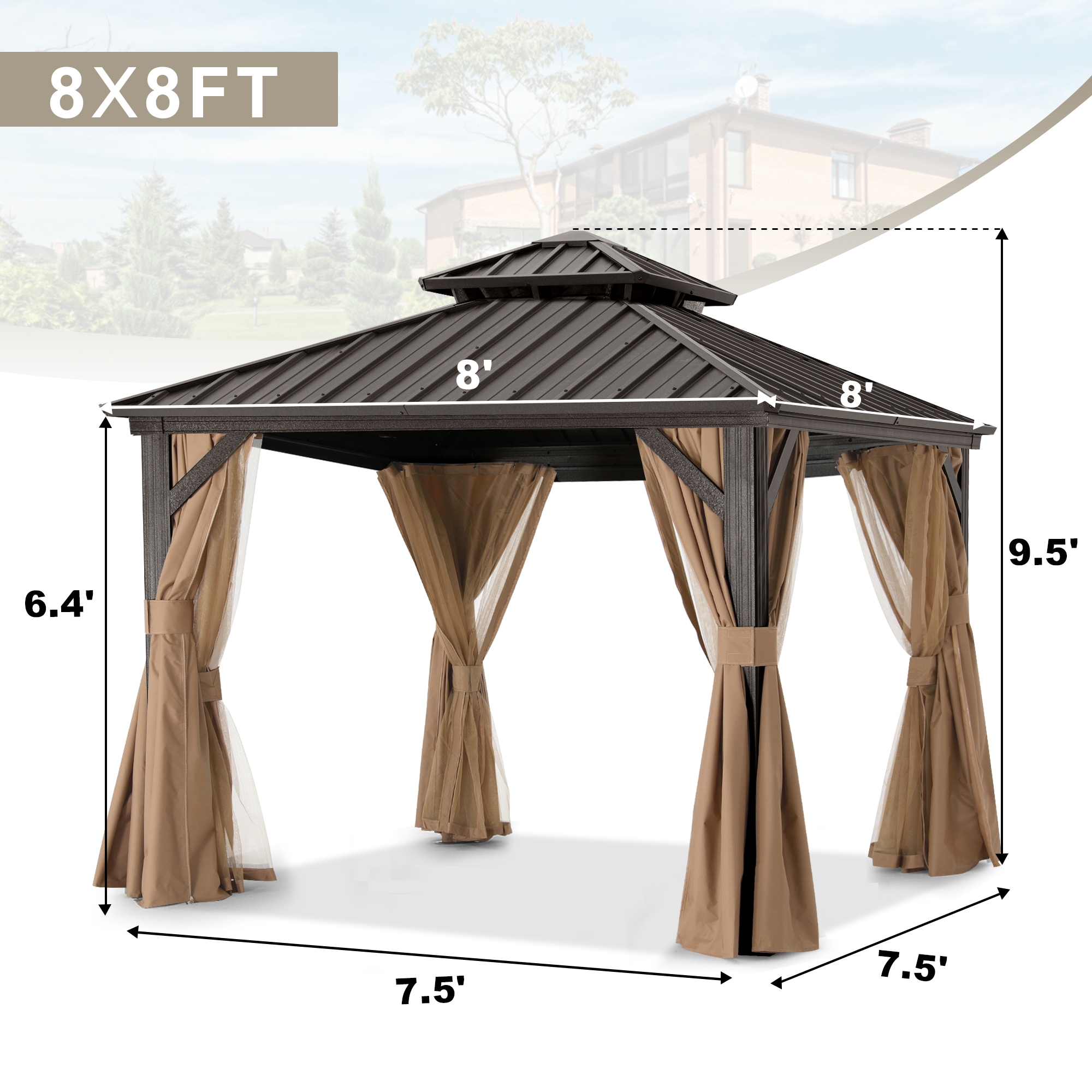 ABCCANOPY 8-ft x 8-ft Square Khaki Metal Steel Roof Gazebo with Screen ...