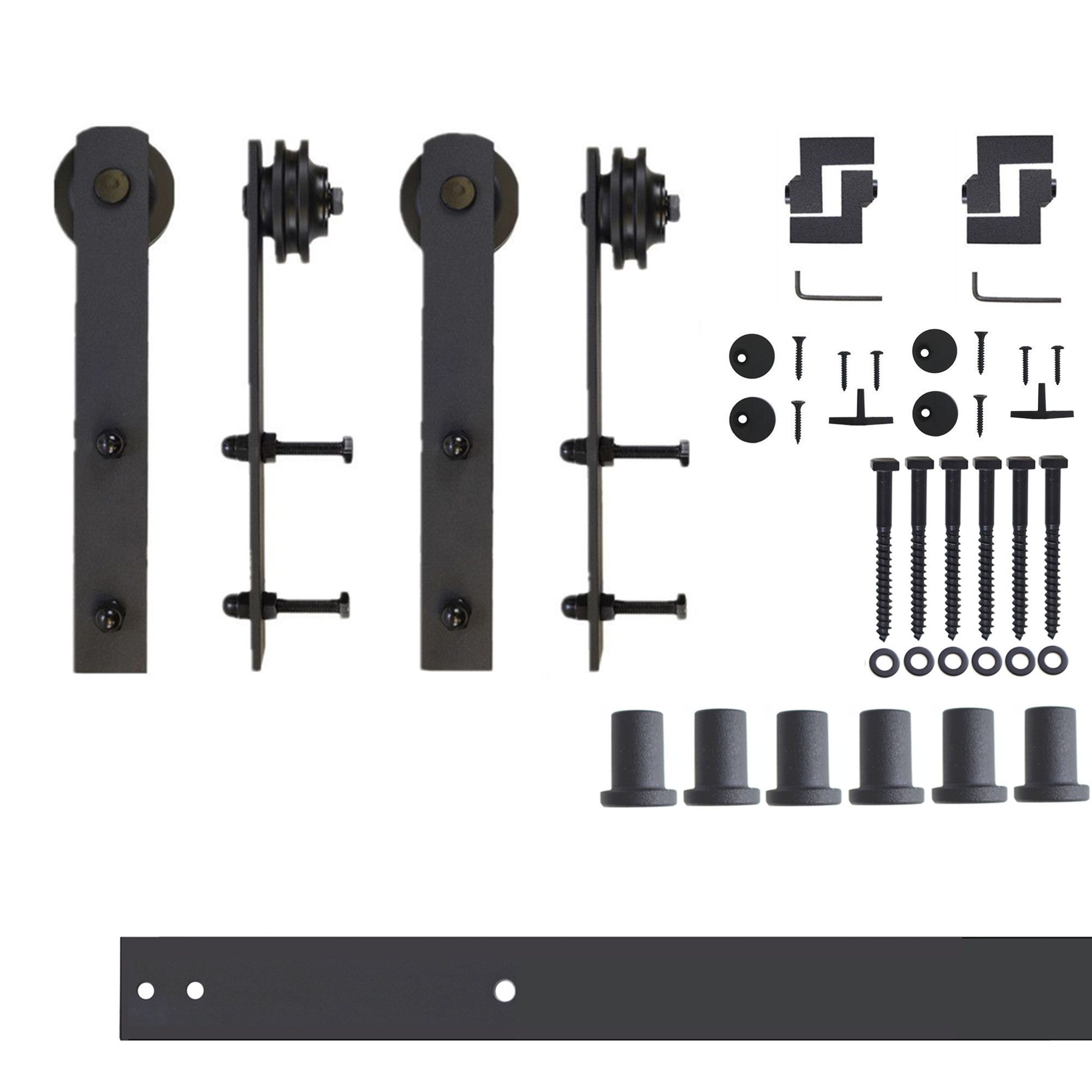 HOMACER 48-in Rustic Black Indoor J-strap Double Bypass Barn Door Hardware Kit YT5TGH048C Sansujyuku sansujyuku.com