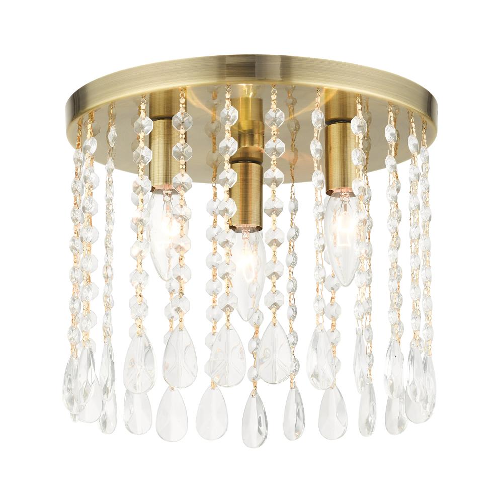Livex Lighting 51067-01 Elizabeth 3 -Light 11-in Antique Brass Flush Mount Light