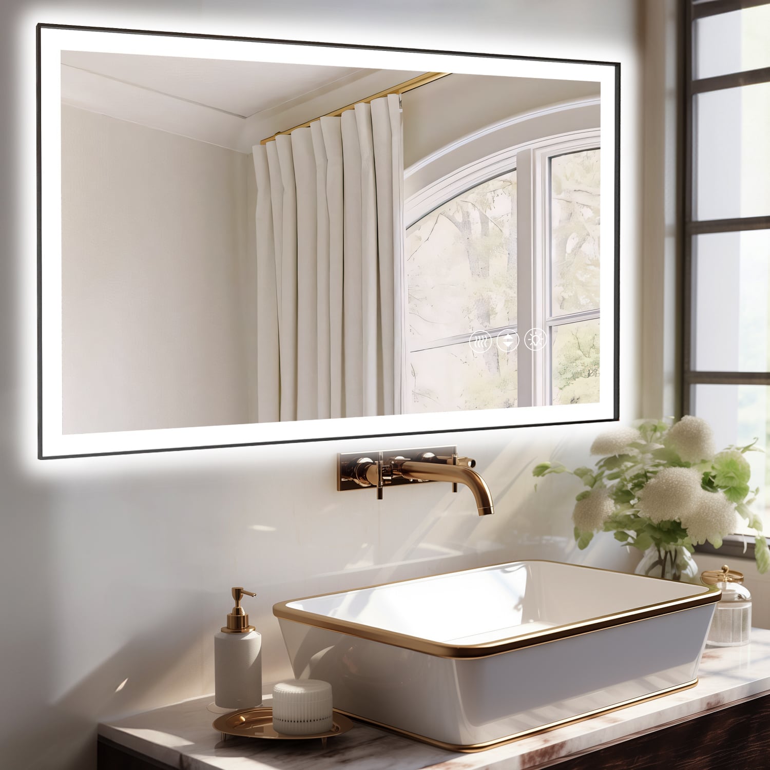 Tatayosi XH-346991 48x30 Inch Smart Anti Fog LED Bathroom Mirror with Adjustable Lighting and Wall Switch Control