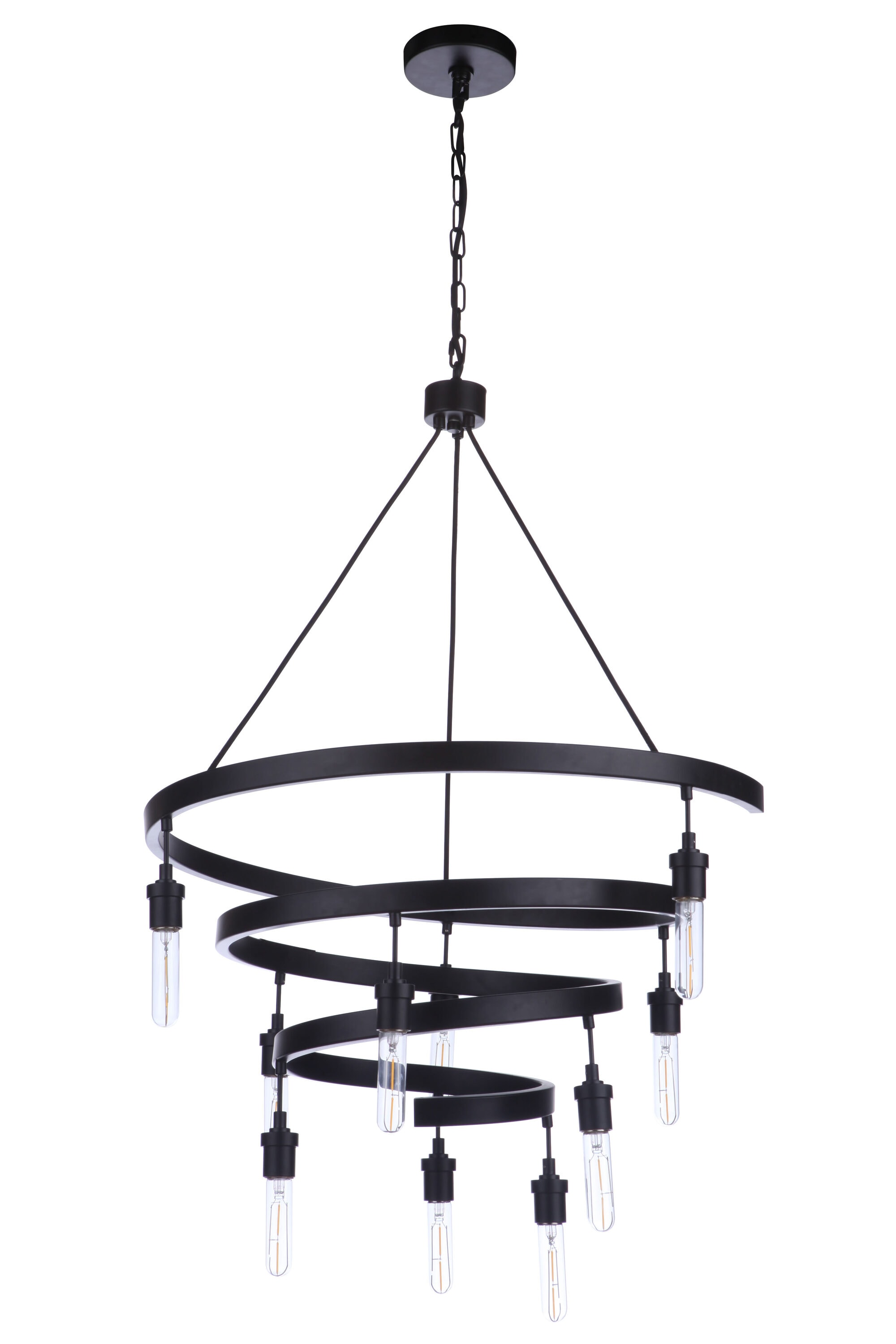 Tranquil Flat Black Spiral 10-Light Iron Chandelier