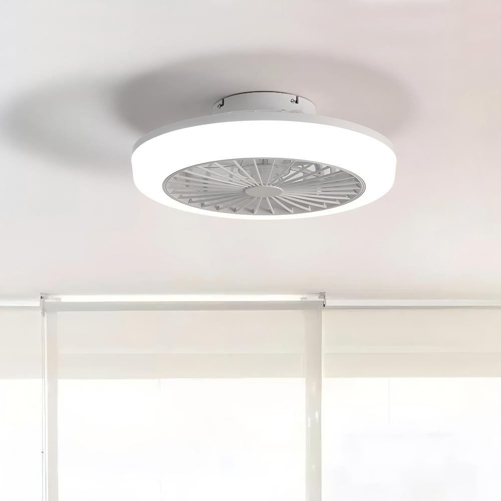 Sunrinx MG9-CF-9 18-in Color-Changing Outdoor Flush Mount White with White Blades Fandelier Ceiling Fan With Light - Remote Included ( 7 -Blade )