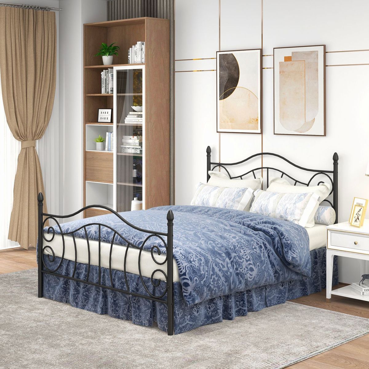 JASMODER 761G-BK Black Queen Composite Platform Bed with Storage
