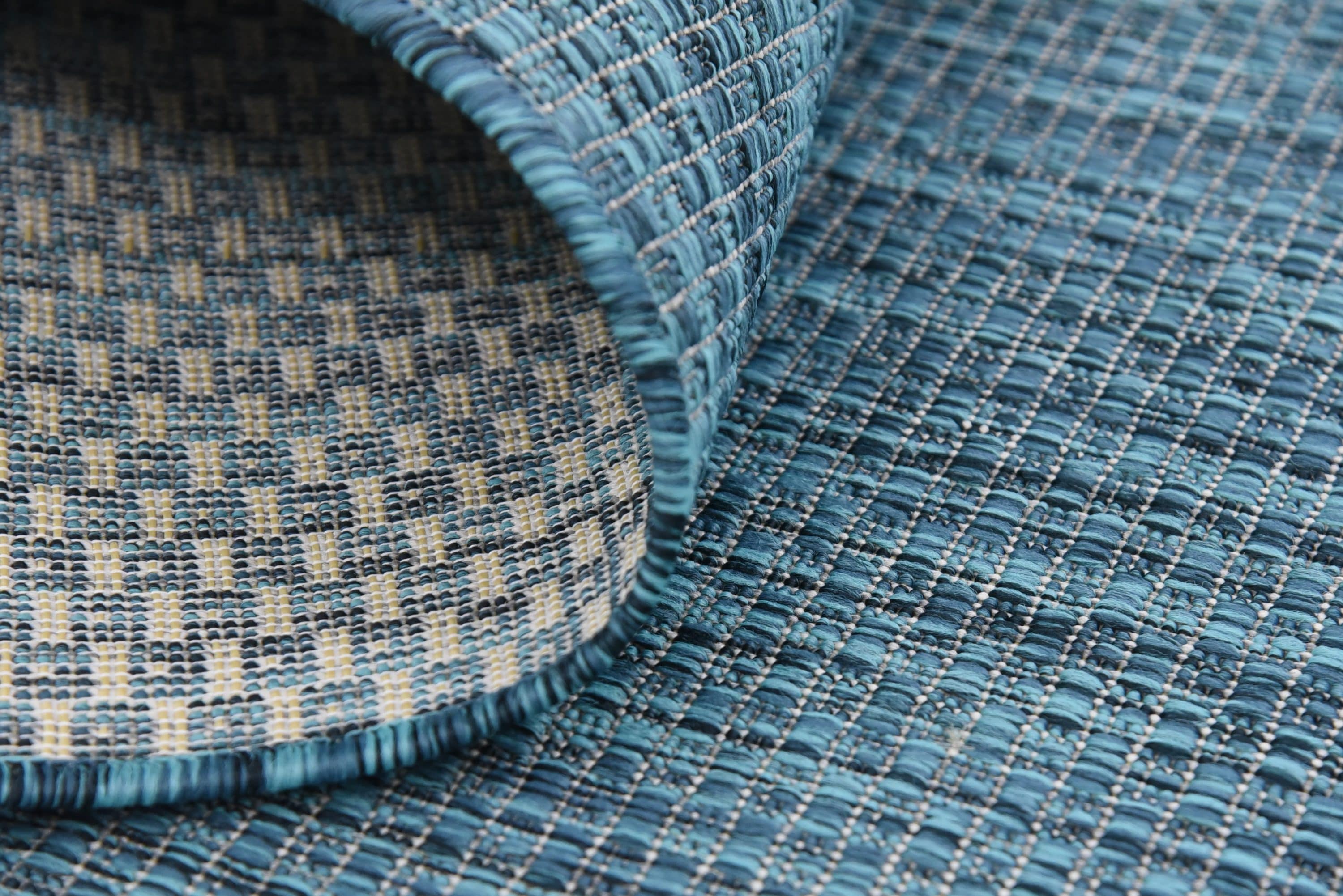 Teal and Navy Blue Outdoor Rectangular Synthetic Rug
