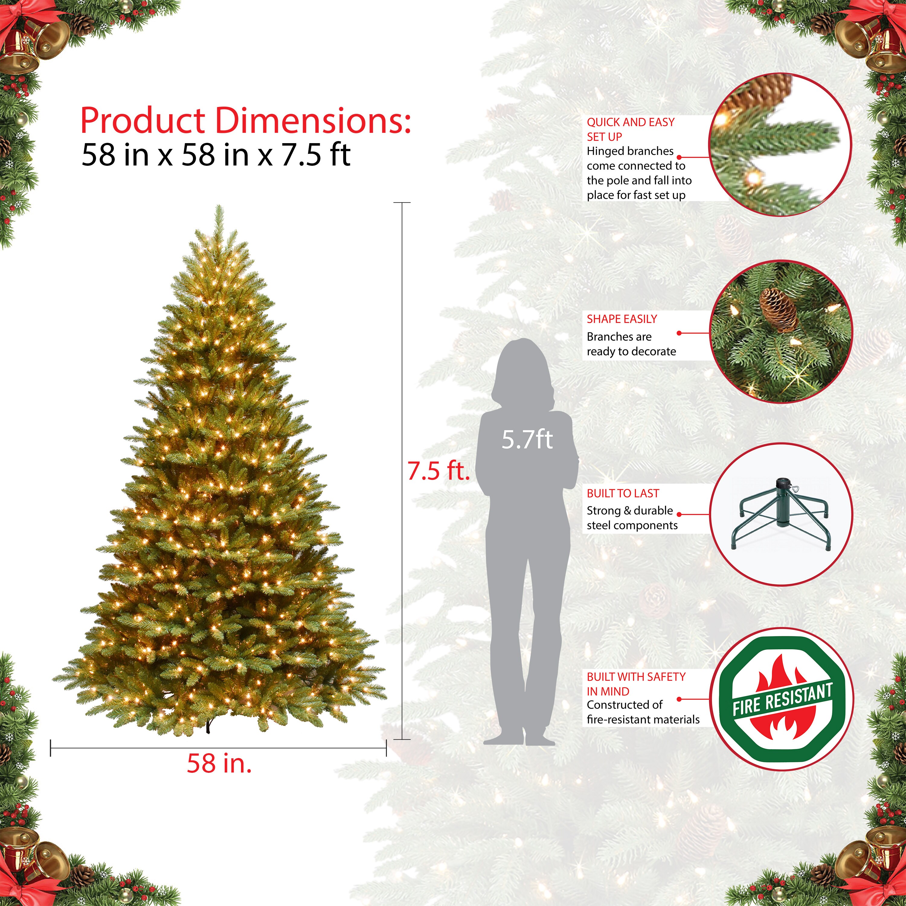 Seasonal 7.5' Pre Lit Christmas Tree with 400 RGBW App-based controlled  lights- Includes Storage Bag & Remote Control