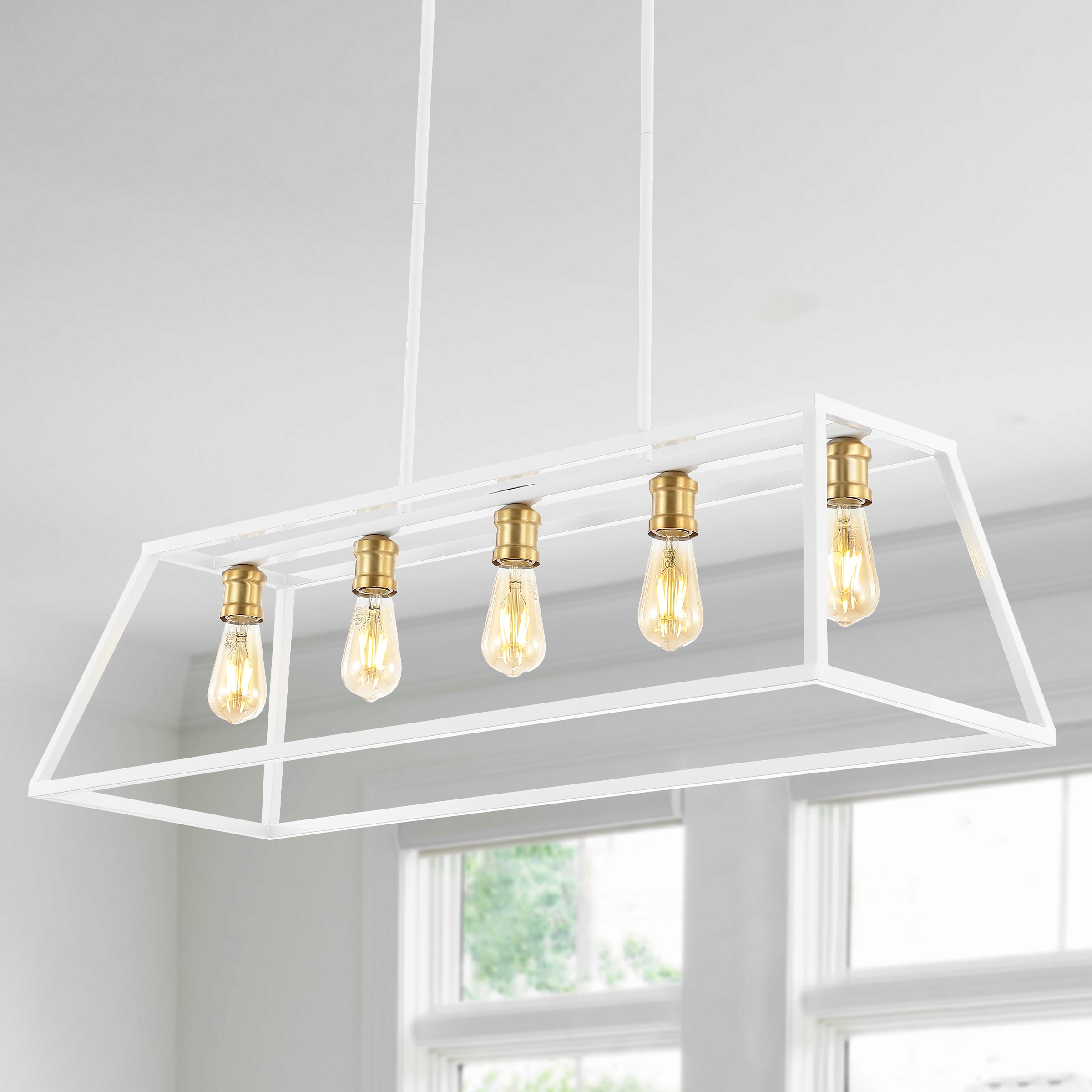 JONATHAN  Y JYL7521B Floyd 38" Iron Adjustable Farmhouse 5 -Light White Bohemian/global Linear Large Hanging Pendant light