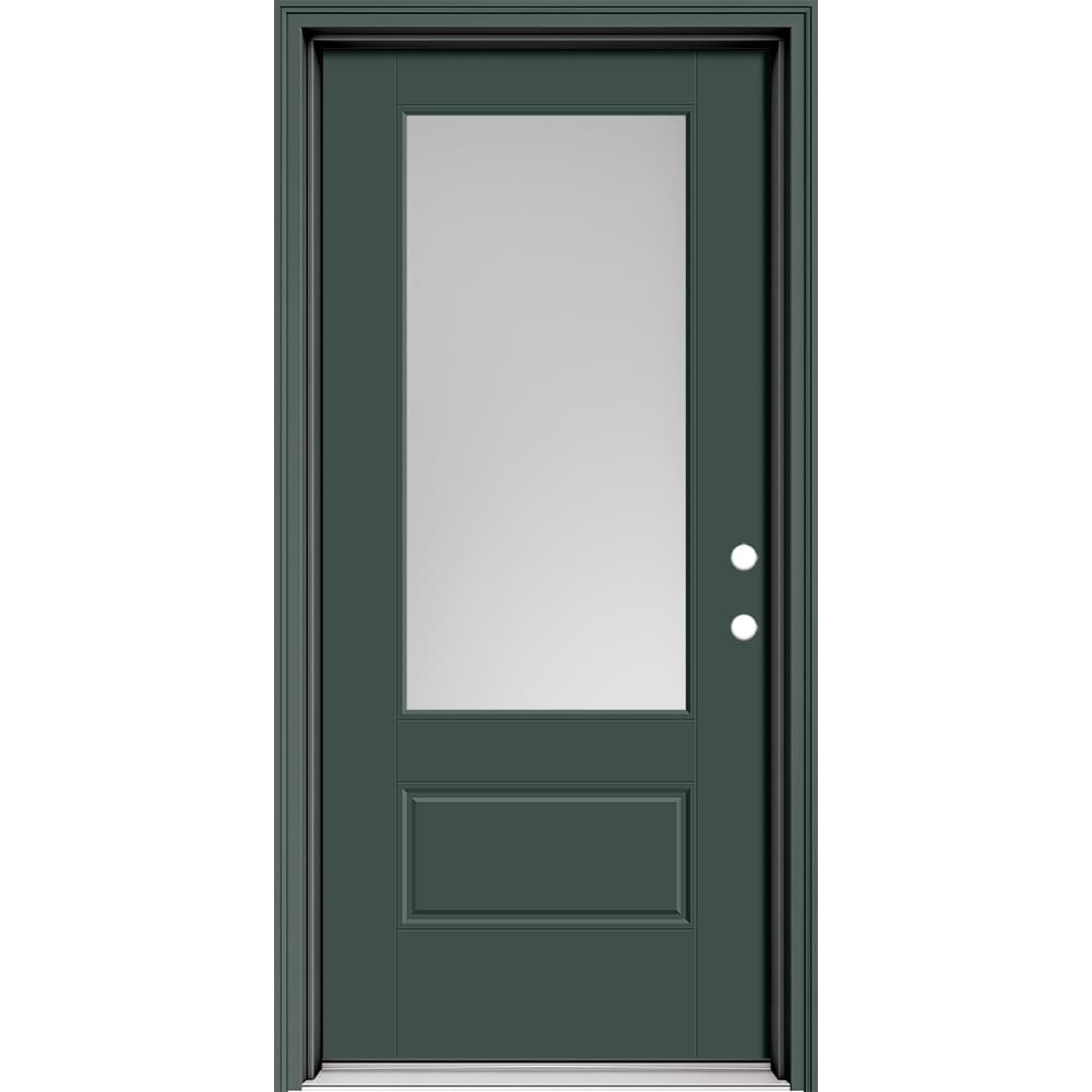 Masonite 630345 Performance Door System 36-in x 80-in x 4-9/16-in Fiberglass 3/4 lite Left-hand inswing Evergreen Painted Prehung Front Door with Brickmould Insulating core