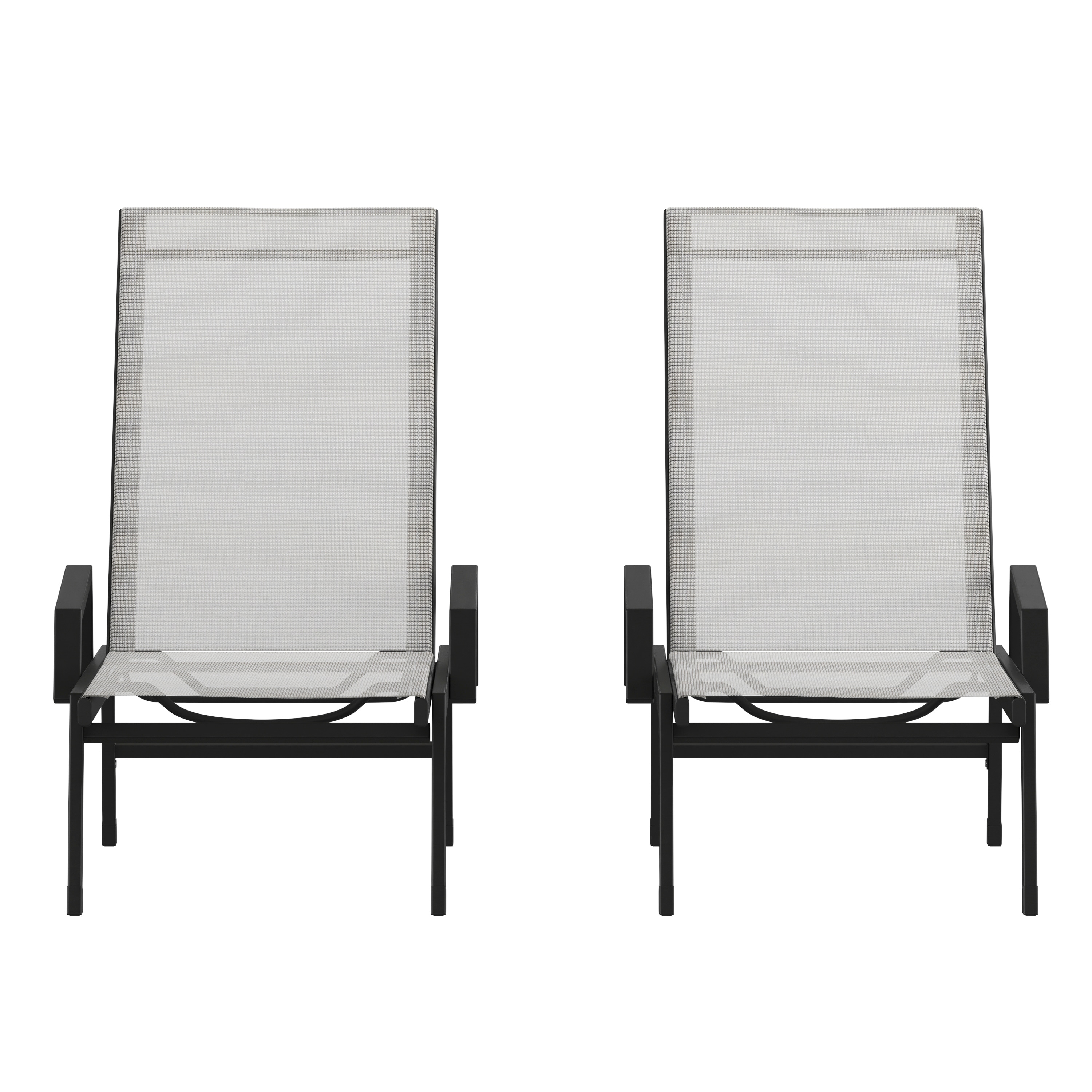 Flash Furniture 196861094293 Brazos Set of 2 Adjustable Chaise Lounge Chairs with Arms; All-Weather Outdoor Five-Position Recliners; Black/Gray