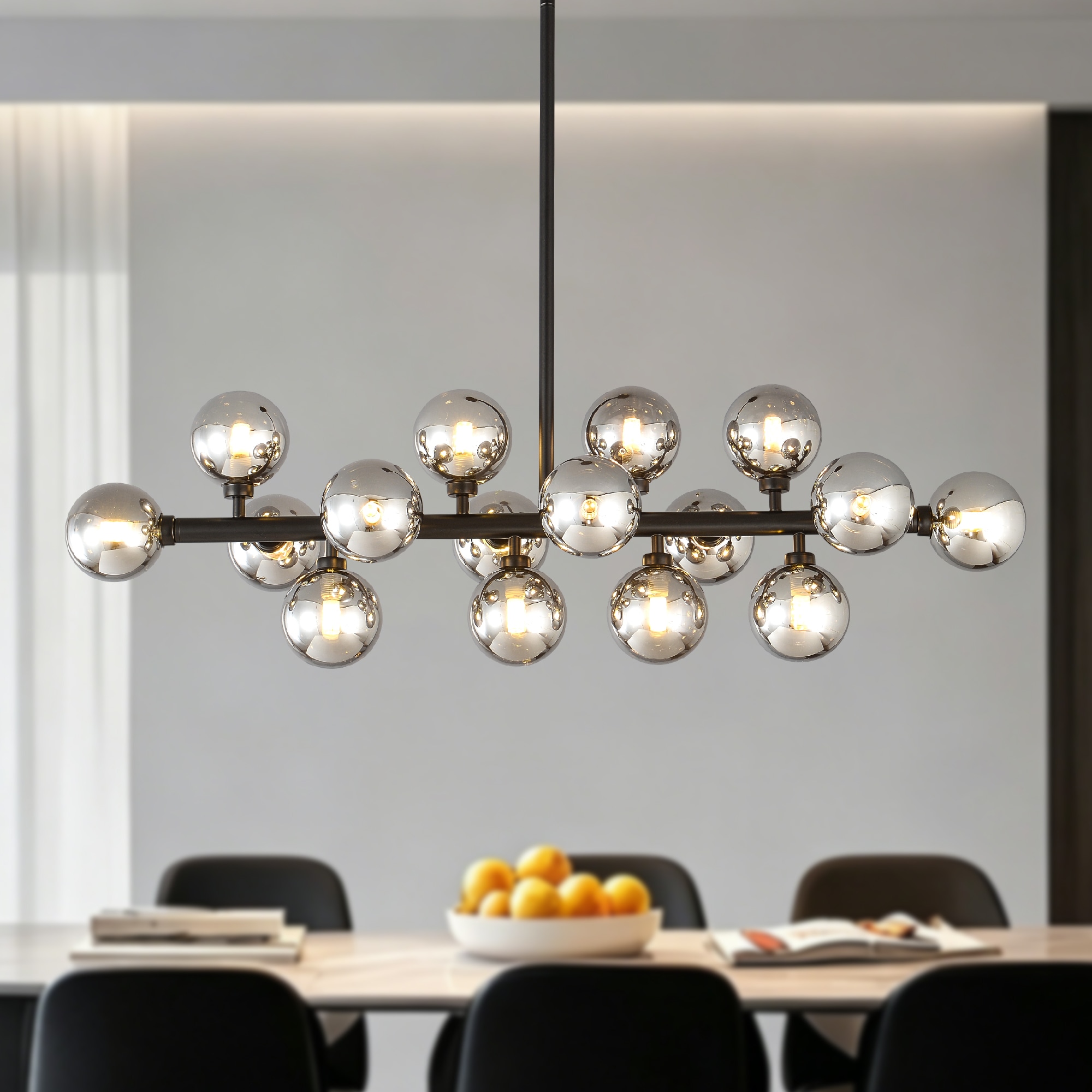 Tinyhomie - Pendant Lamp with Smoke Grey Glass Shade 16 Lights Modern Farmhouse Ceiling Pendant H...