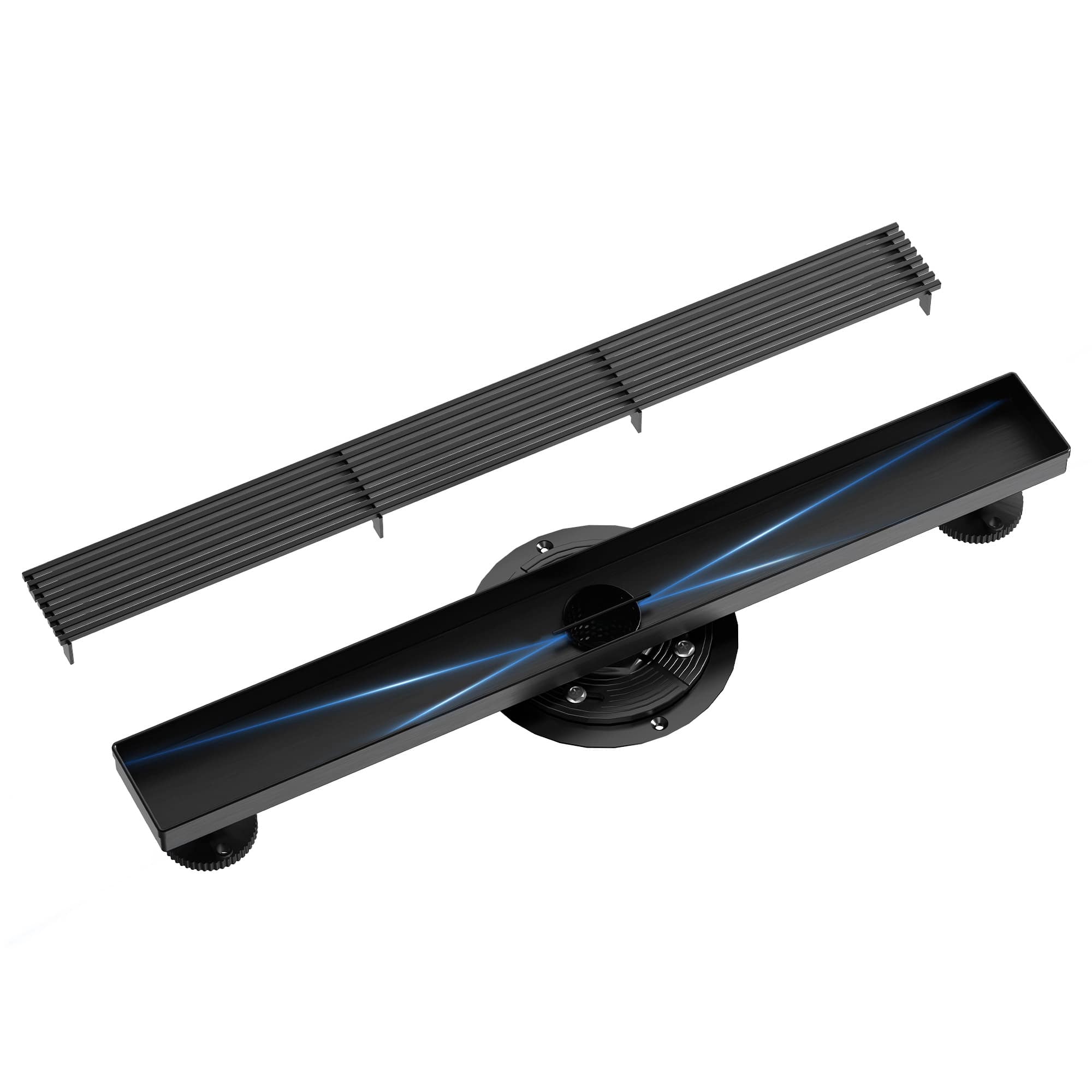 EVERSTEIN  Matte Black 24-in Linear Stainless Steel Shower Drain with Adjustable Feet High Flow 60 L/min