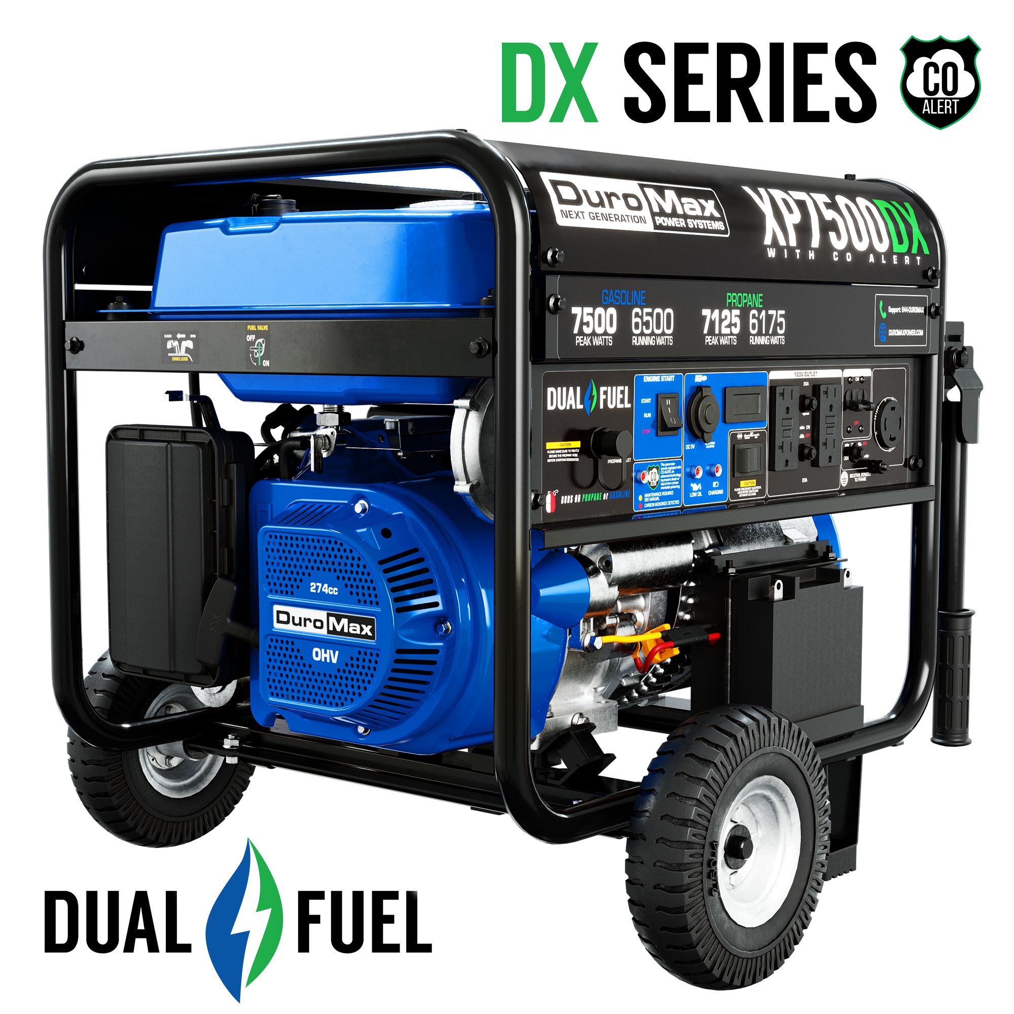 DuroMax 274cc Electric Start Home Power Back Up 6500-Watt Gasoline/Propane Portable Generator in the Portable department at