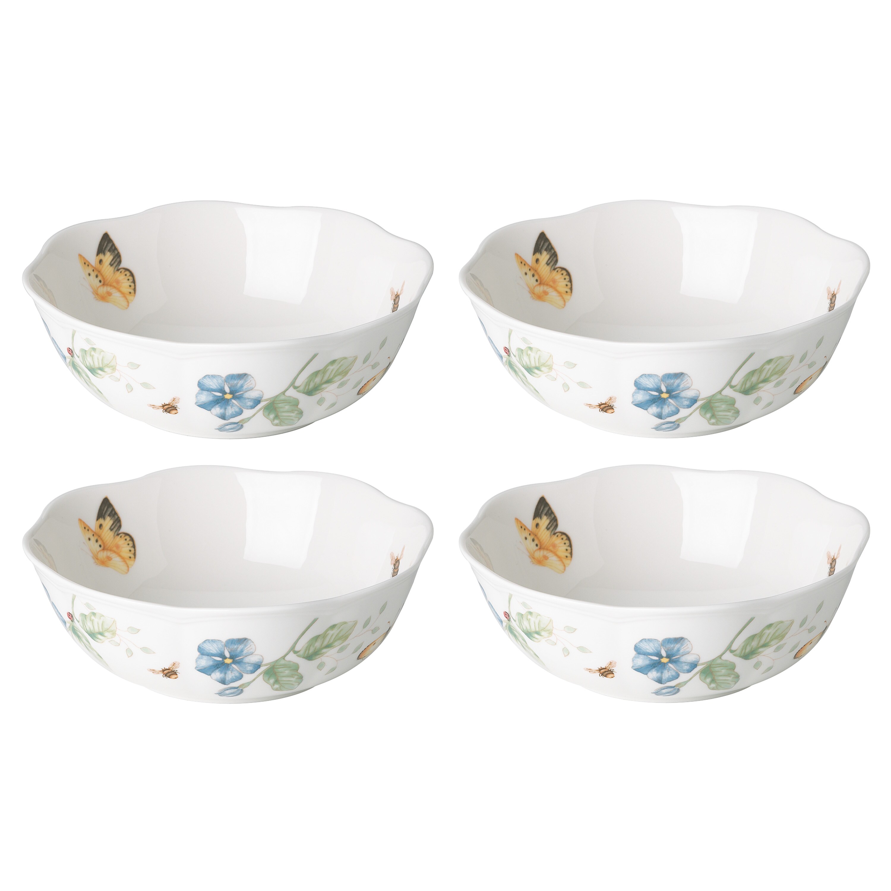 Butterfly Meadow White Ceramic All-Purpose Bowl Set (Set of 4)