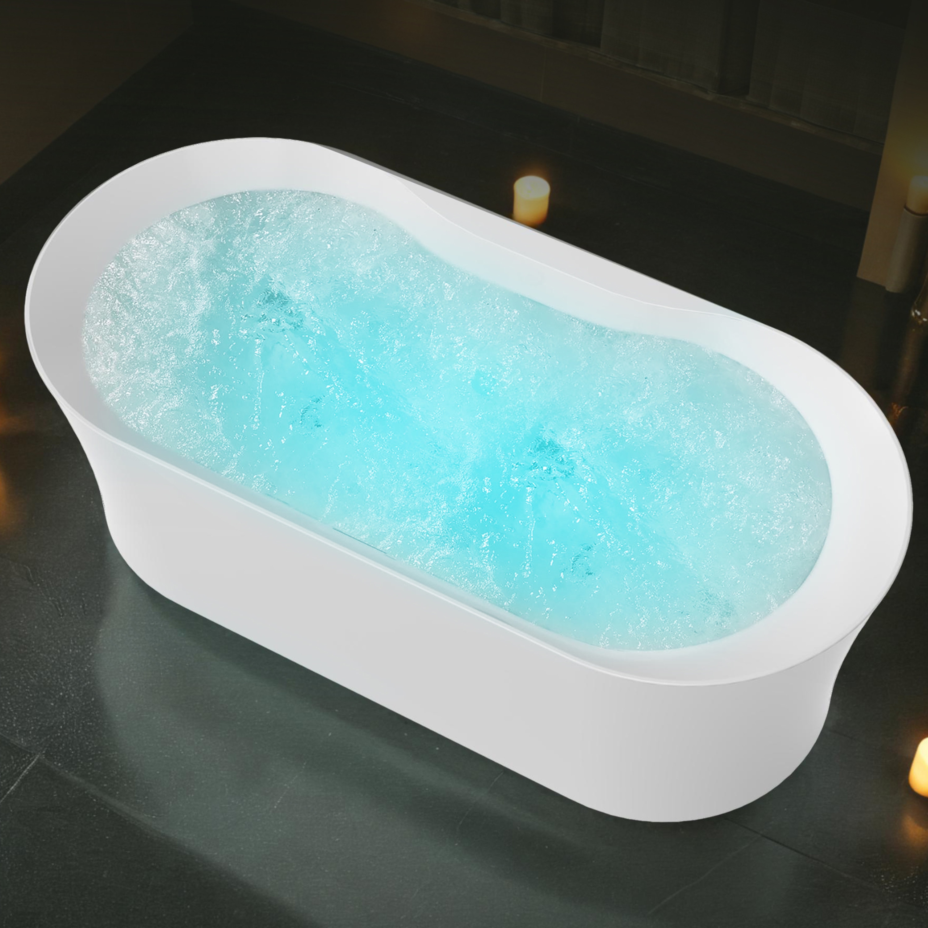 67-Inch White Acrylic Freestanding Whirlpool Bathtub with Chromotherapy