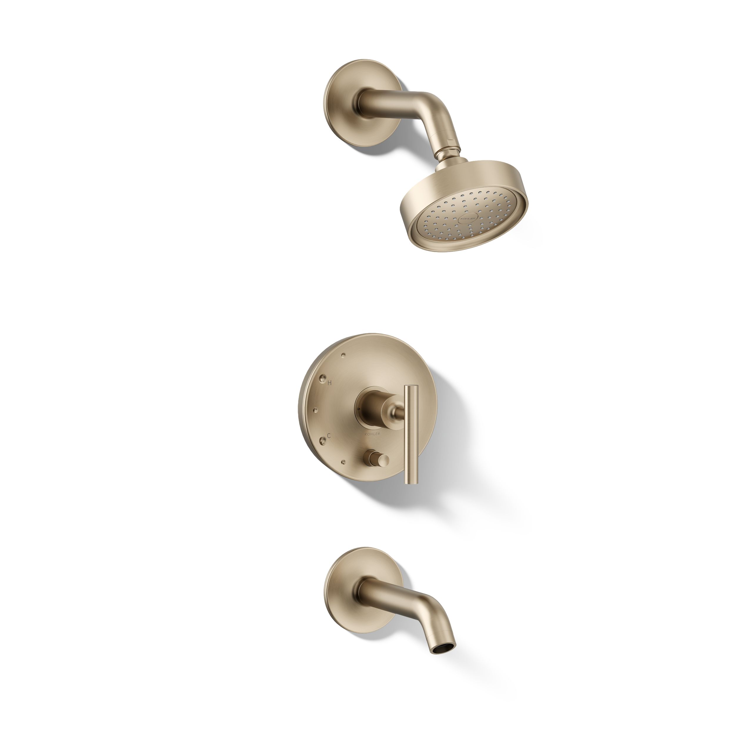 KOHLER - Purist Vibrant Brushed Bronze 1-handle Single function 5.47-in Round Bathtub and shower ...