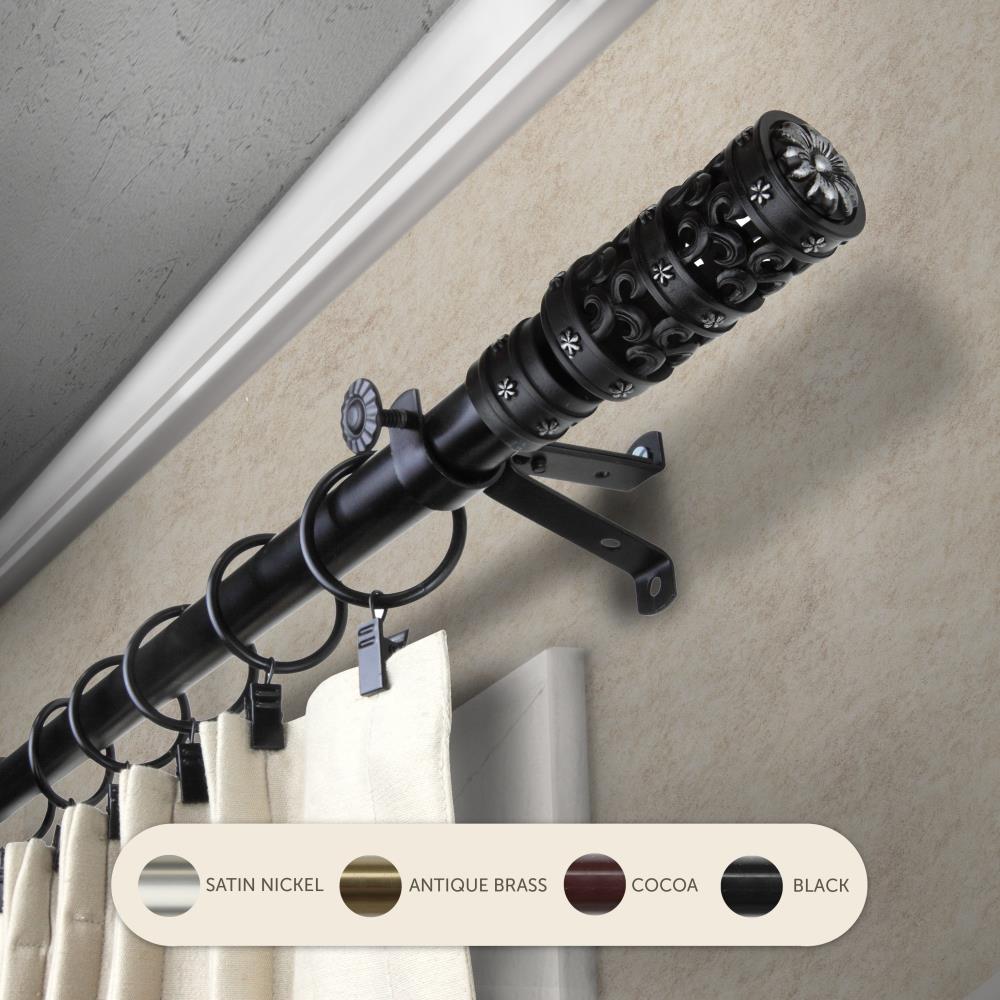 Hart & Harlow L4808-992 13/16-in Whitney 120-in to 170-in Black Steel Single curtain rod with Finials