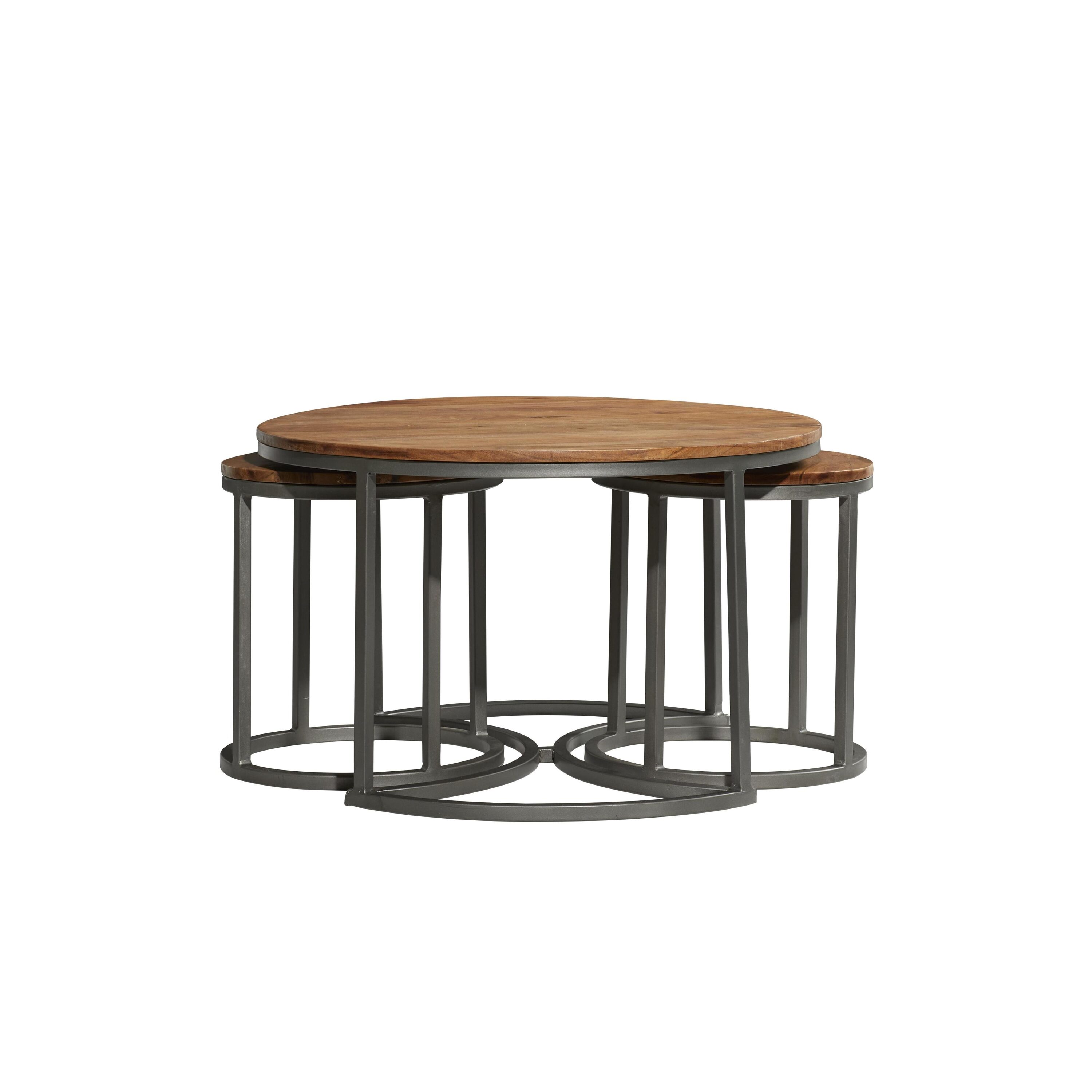 Contemporary Round Wood & Metal Nesting Coffee Table Set