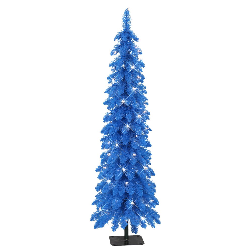Puleo International 01063A-TP40C05-BL 4-ft Pine Pre-lit Pencil Blue Artificial Christmas Tree with Clear Incandescent Lights