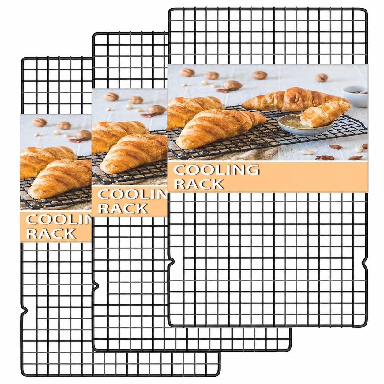 UUDULY  15.8 by 9.8 Inch Cooling Rack Set of 3 Stainless Steel Oven Safe Wire Racks for Baking Roasting Grilling and Drying