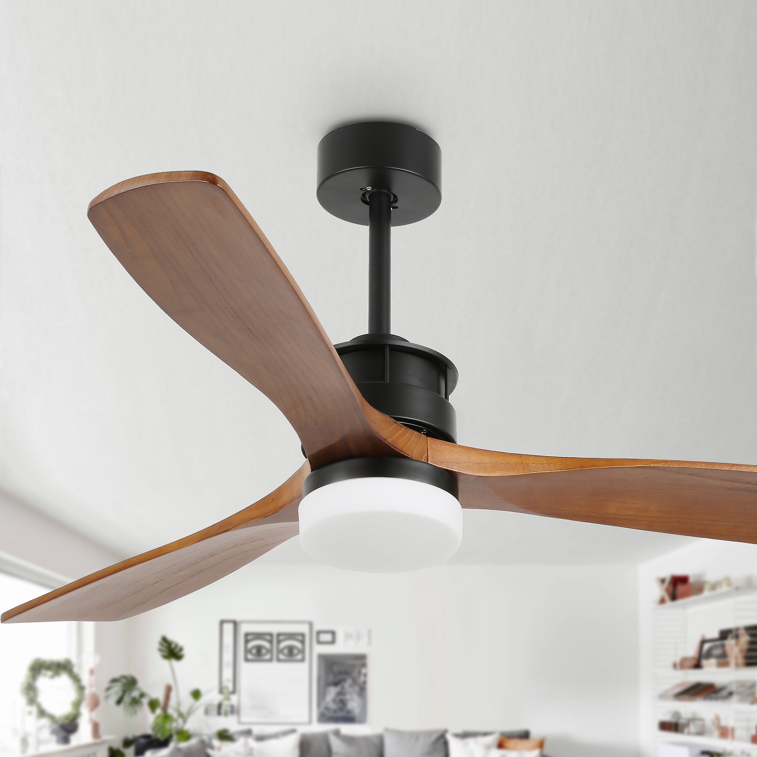 Cusp Barn CS52DC10B Cillon 52-in Color-Changing Black with Wood Blades Chandelier Ceiling Fan With Light - Remote Included ( 3 -Blade )