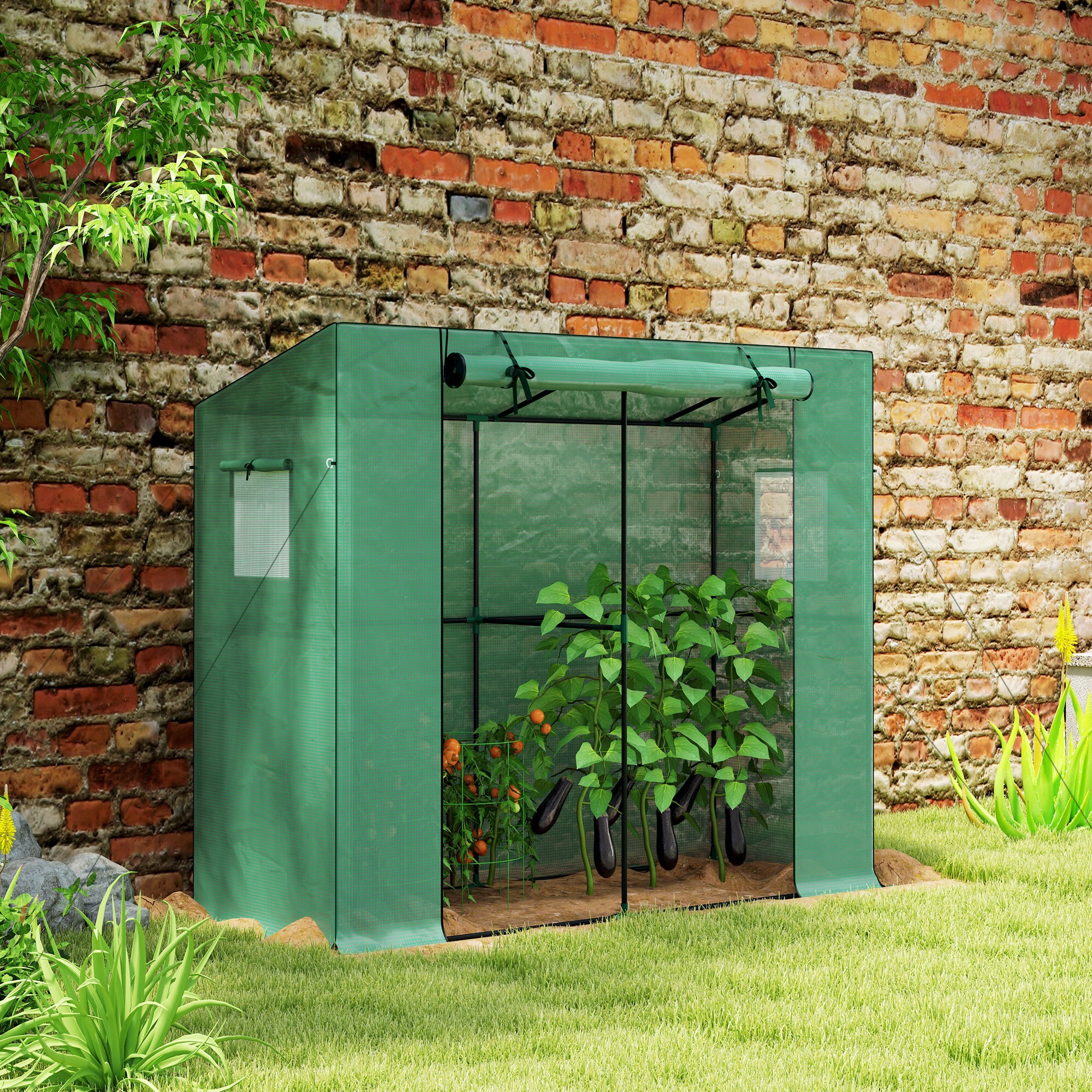 Bestcore Portable Small Greenhouse with Pent Roof and UV-Resistant PE ...