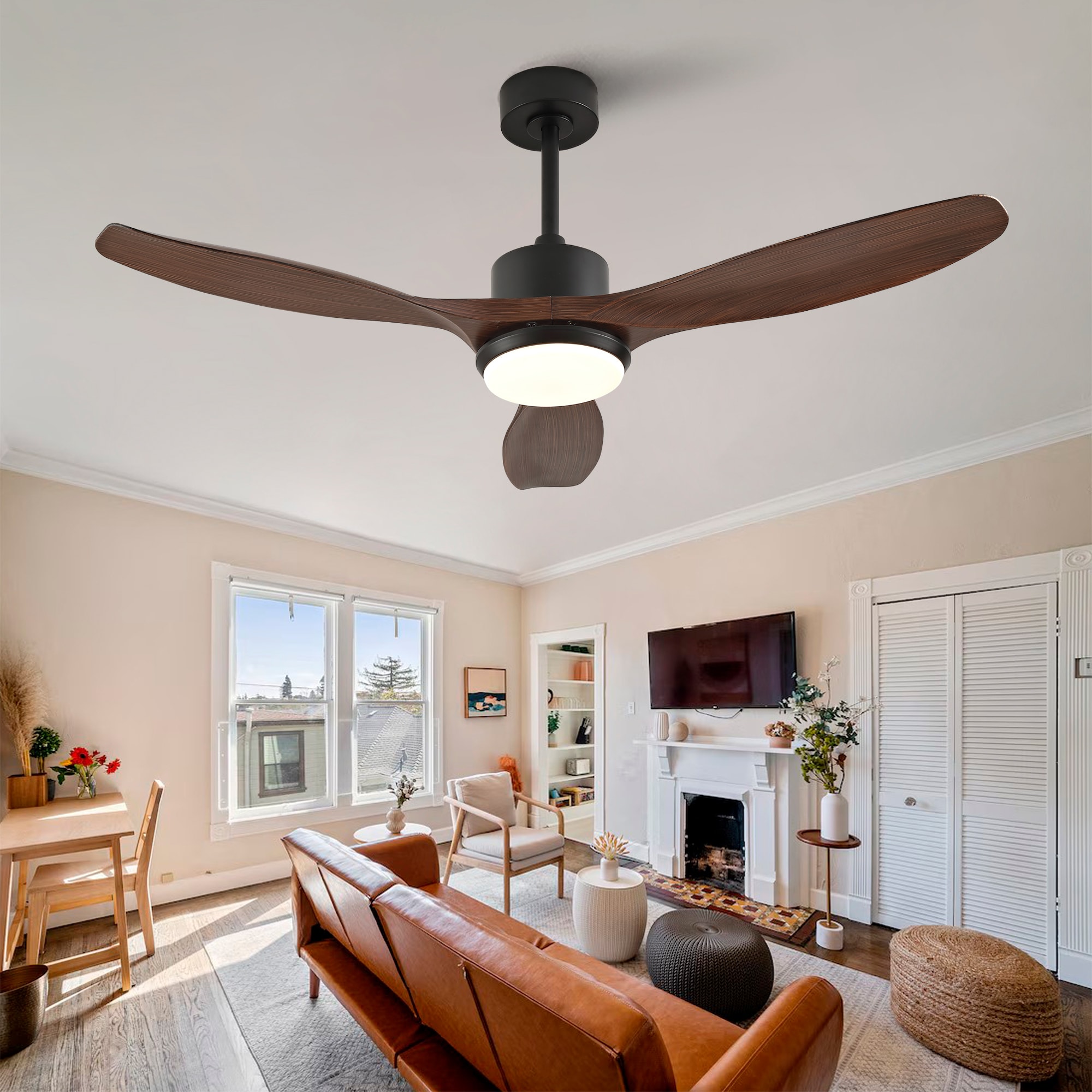 Huluwat 52 Inch Modern Black Ceiling Fan With Light 3 ABS Blades Remote Control Reversible DC Motor With Dimmable LED