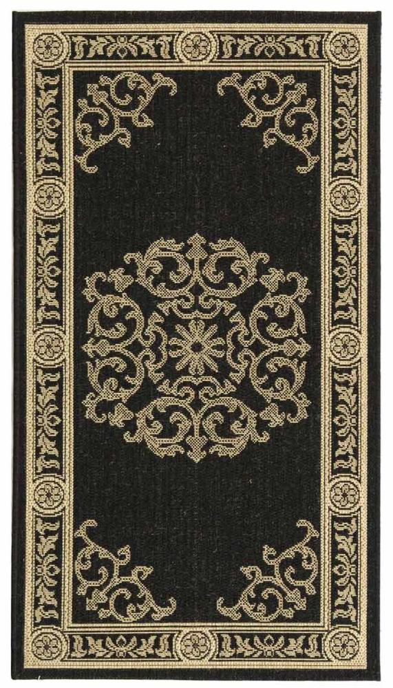 Black and Sand Rectangular Synthetic Indoor/Outdoor Rug