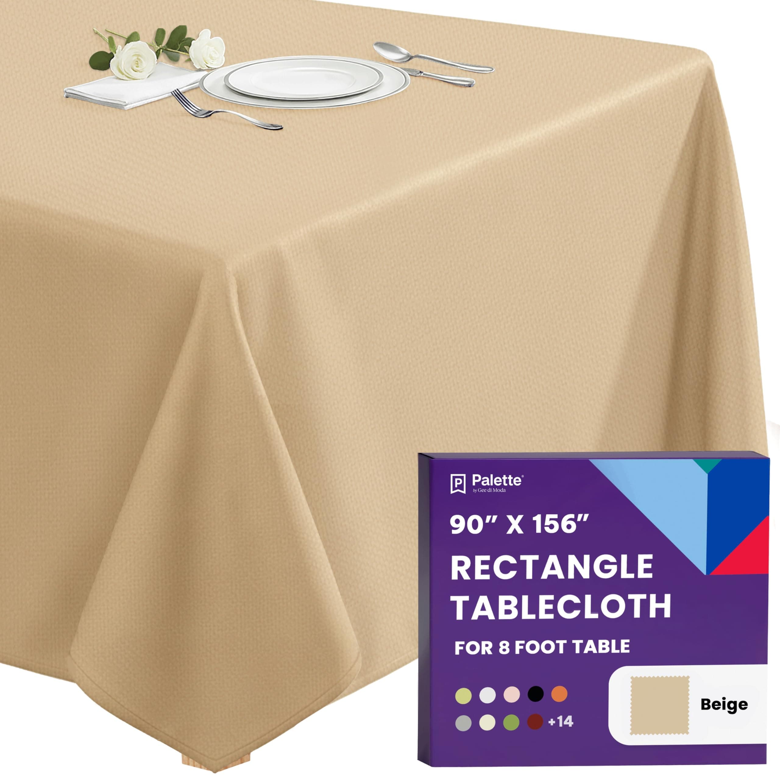 Gee Di Moda Rectangle Tablecloth - 90 x 156 Inch Beige Rectangle Table Cloth - Heavy Duty Washable Fabric - for Buffet Table Holiday Party Dinner Wedding and Baby Shower