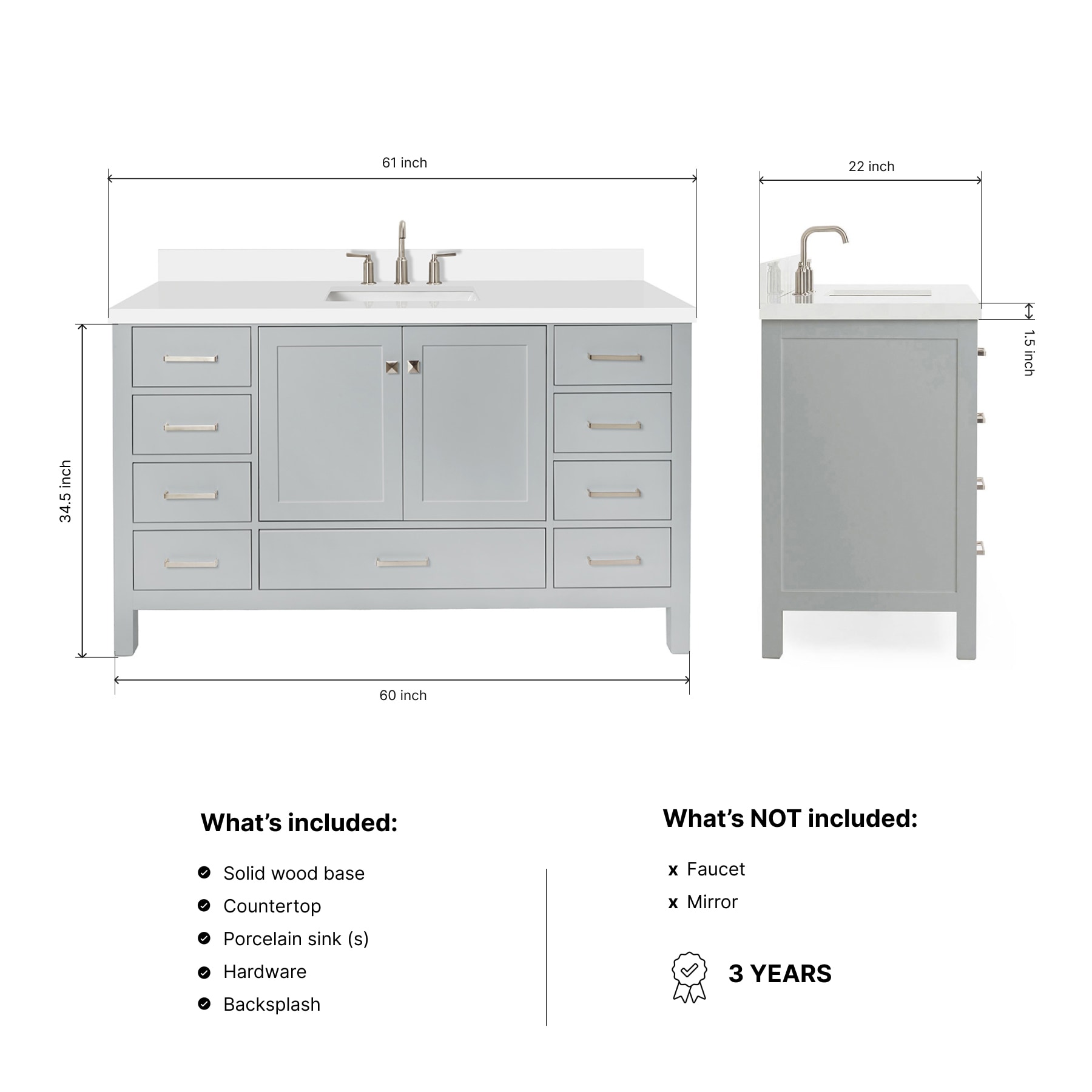 ARIEL A061SWQRVOGRY Bath-Vanity-Combo - View #3