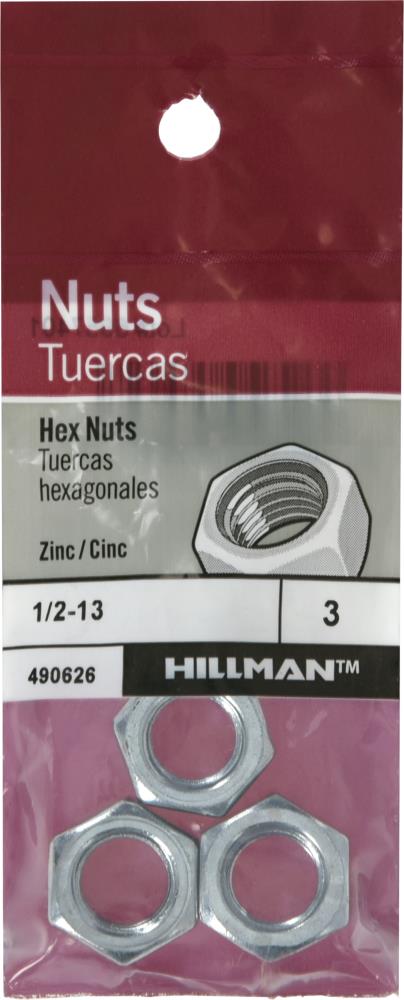 Hillman 1/2-in x 13 Zinc-Plated Steel Hex Nut in the Hex Nuts department at