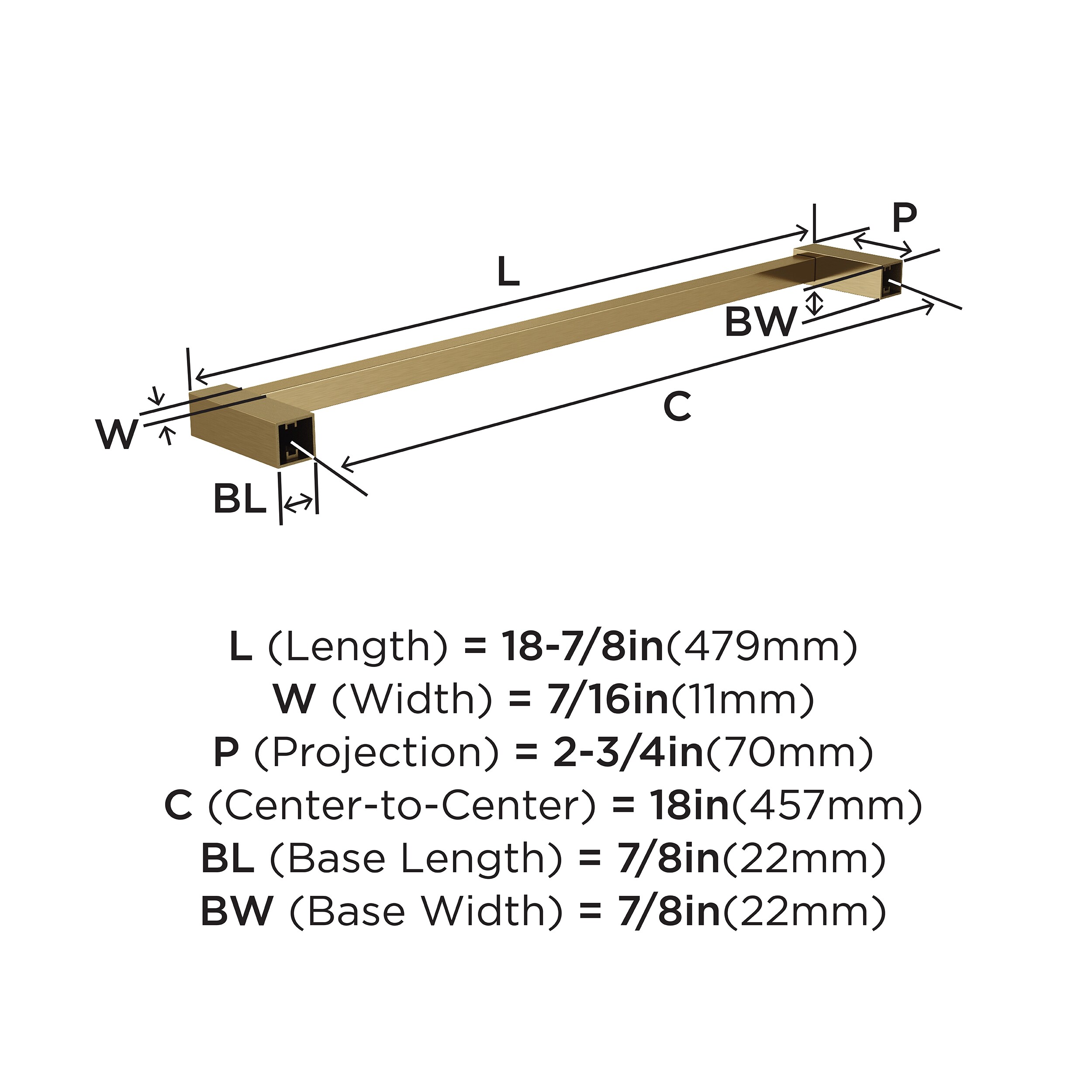Golden Champagne 18-Inch Wall Mounted Metal Towel Bar