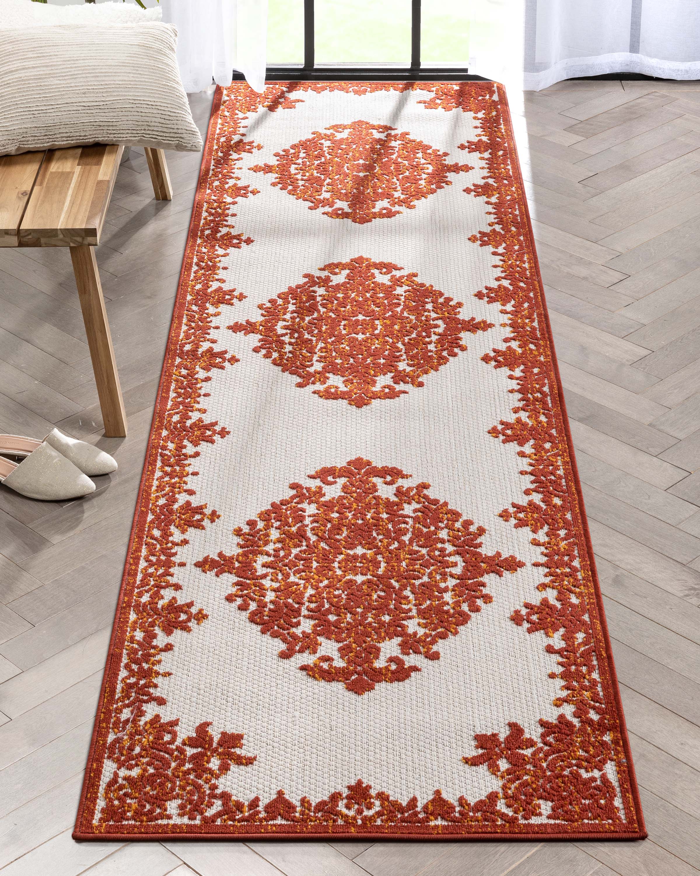 Well Woven DO-500-2L Dorado 2 x 9 (ft) Loomed Polypropylene Terracotta Rectangular Indoor/Outdoor Medallion Persian Runner rug