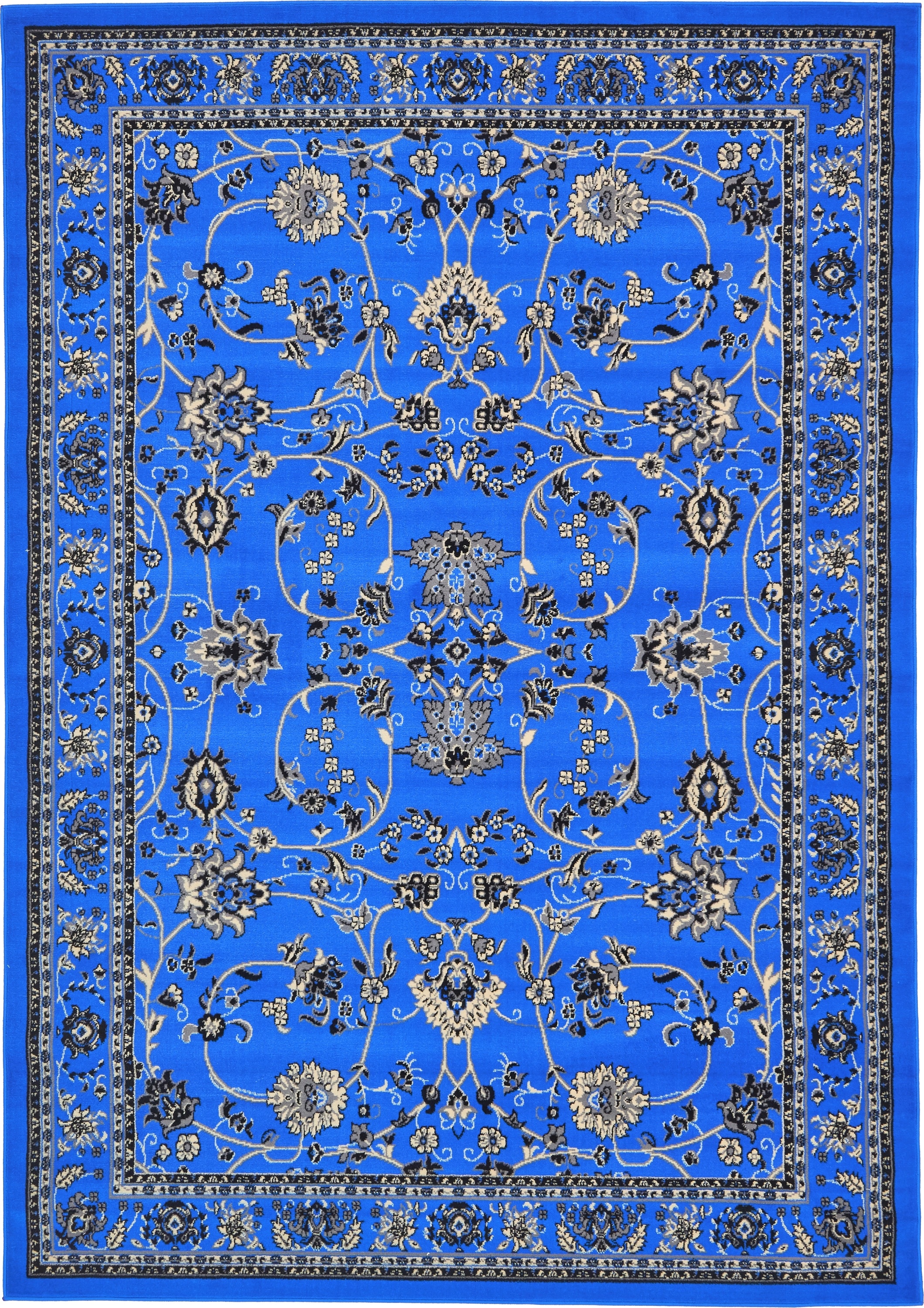 Unique Loom 3134511 Washington Sialk Hill 7 x 10 (ft) Loomed Polypropylene Blue/Ivory Rectangular Indoor Floral/Botanical Area rug