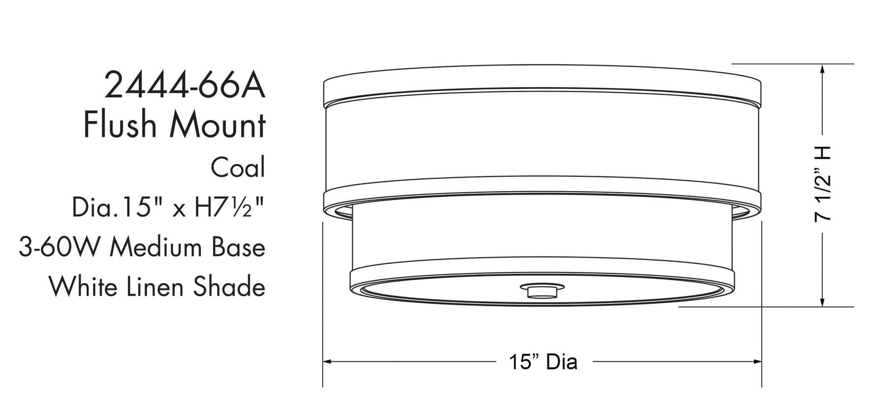 Coal Black Glass Drum 3-Light Flush Mount Ceiling Fixture