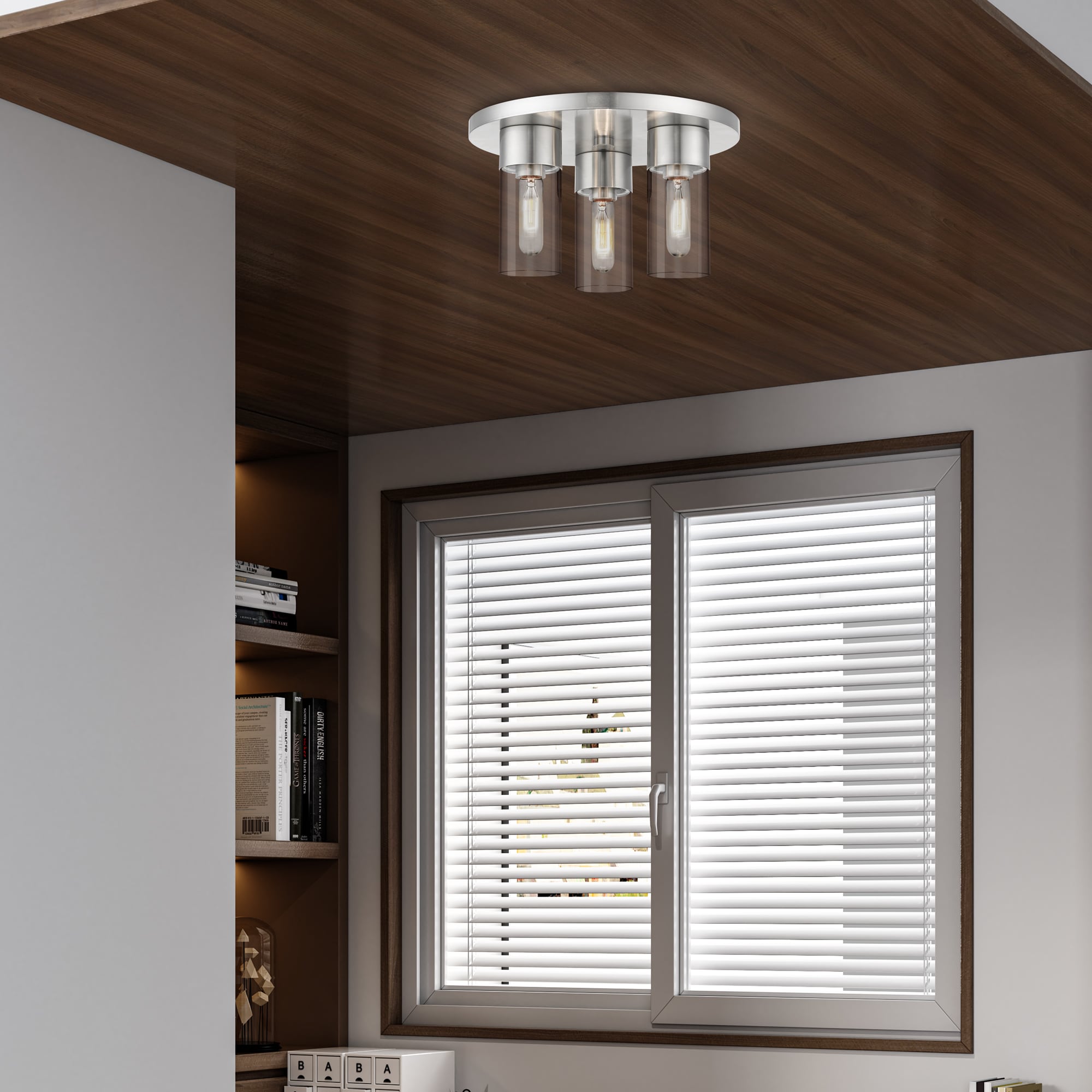 Sleek Brushed Nickel 3-Light Flush Mount with Clear Glass