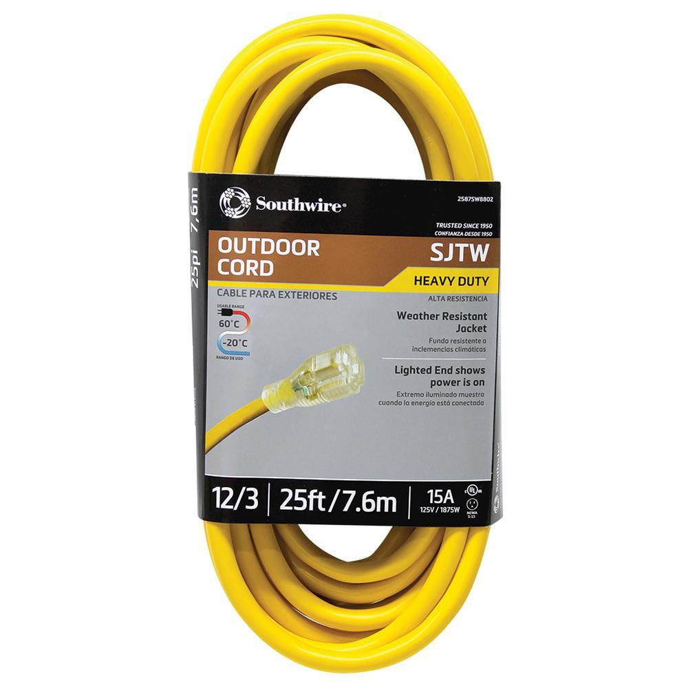 Southwire 25-ft 12 3-Prong Outdoor Sjtw Heavy Duty Lighted Extension Cord  in the Extension Cords department at