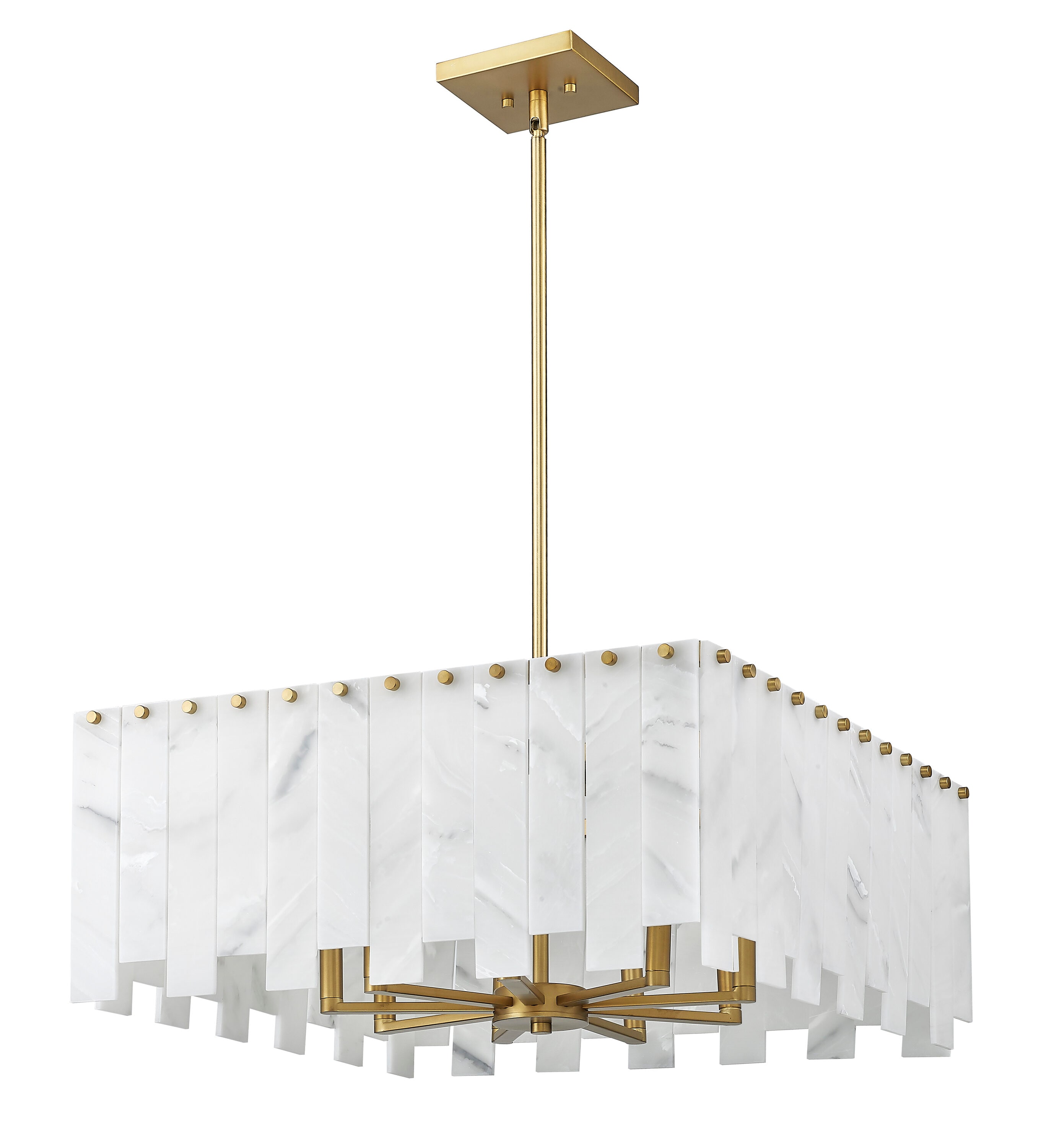 Viviana Art Deco Inspired 8-Light Rubbed Brass & Glass Pendant