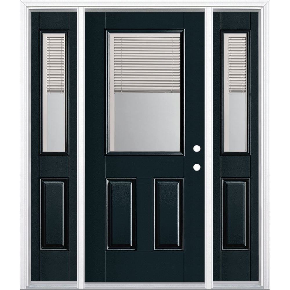 Masonite 1218519 60-in x 80-in x 4-9/16-in Fiberglass Half lite Left-hand inswing Eclipse Painted Prehung Front Door with Sidelights with Brickmould Insulating core with Blinds