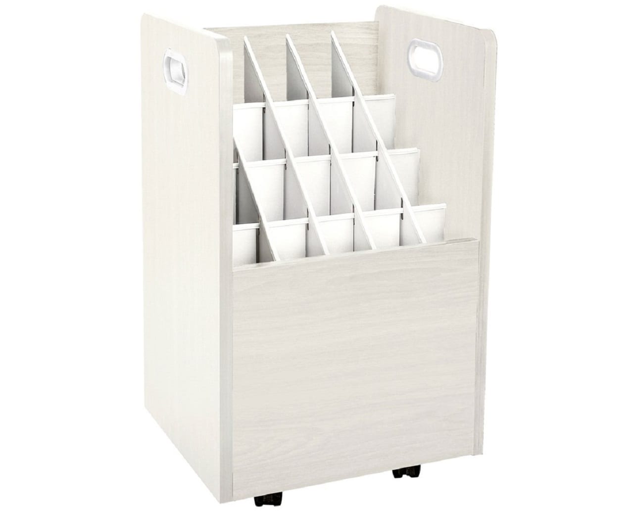 White Mobile Rolling Wood Blueprint Organizer with 20 Compartments