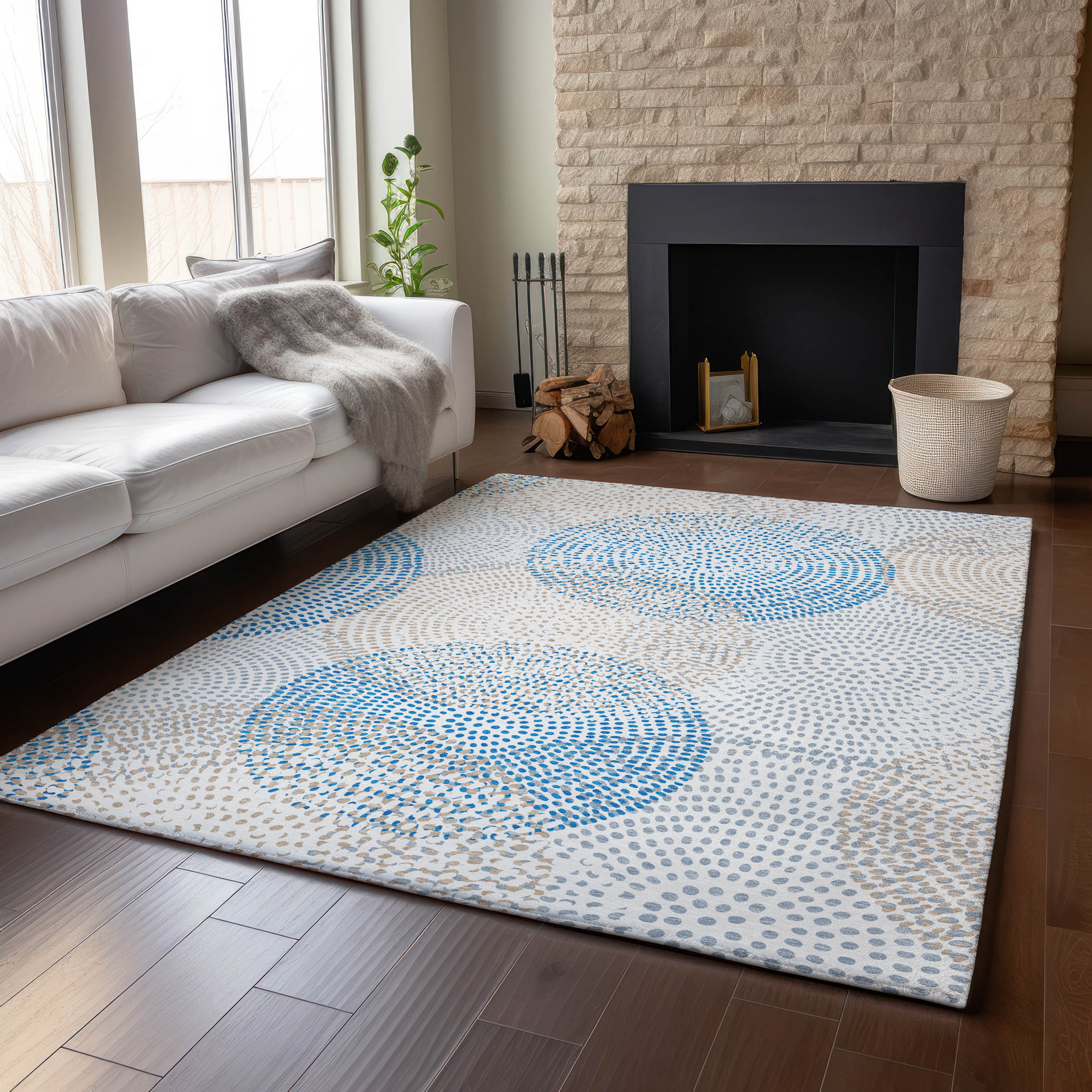 Addison Red Synthetic Washable 5' x 7' Mosaic Geo Rug