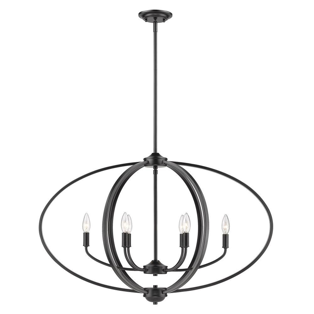 Transitional Matte Black 6-Light Industrial Linear Pendant