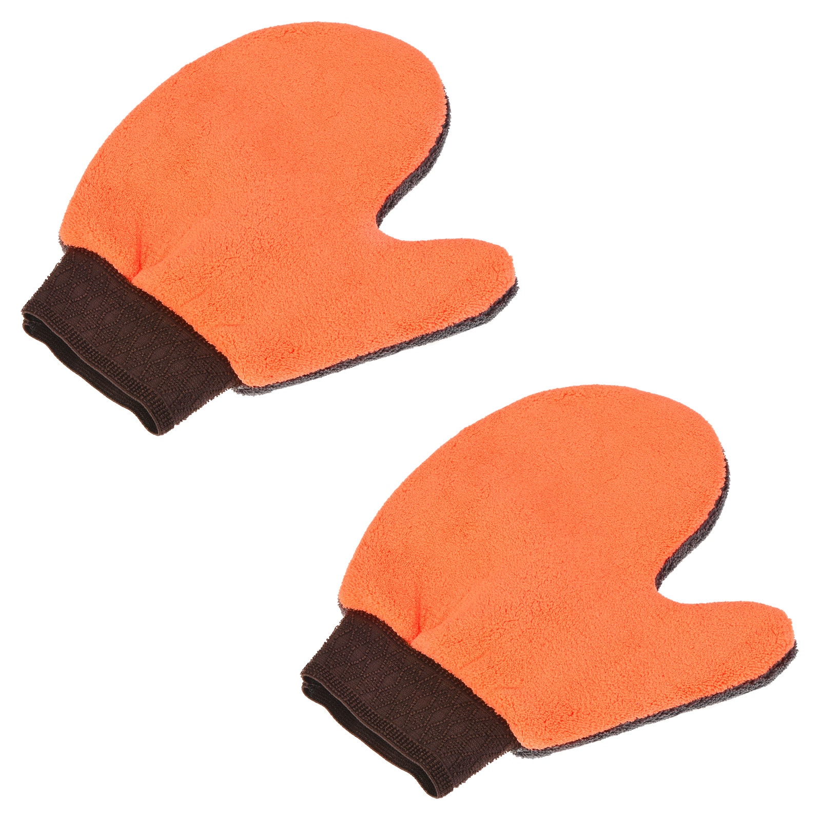 Unique Bargains Microfiber Wash Gloves Chenille Washing Sponge Mitten Cleaning Gloves Reusable Dry Duster with Thumb for House Cleaning Grey Orange 2pcs