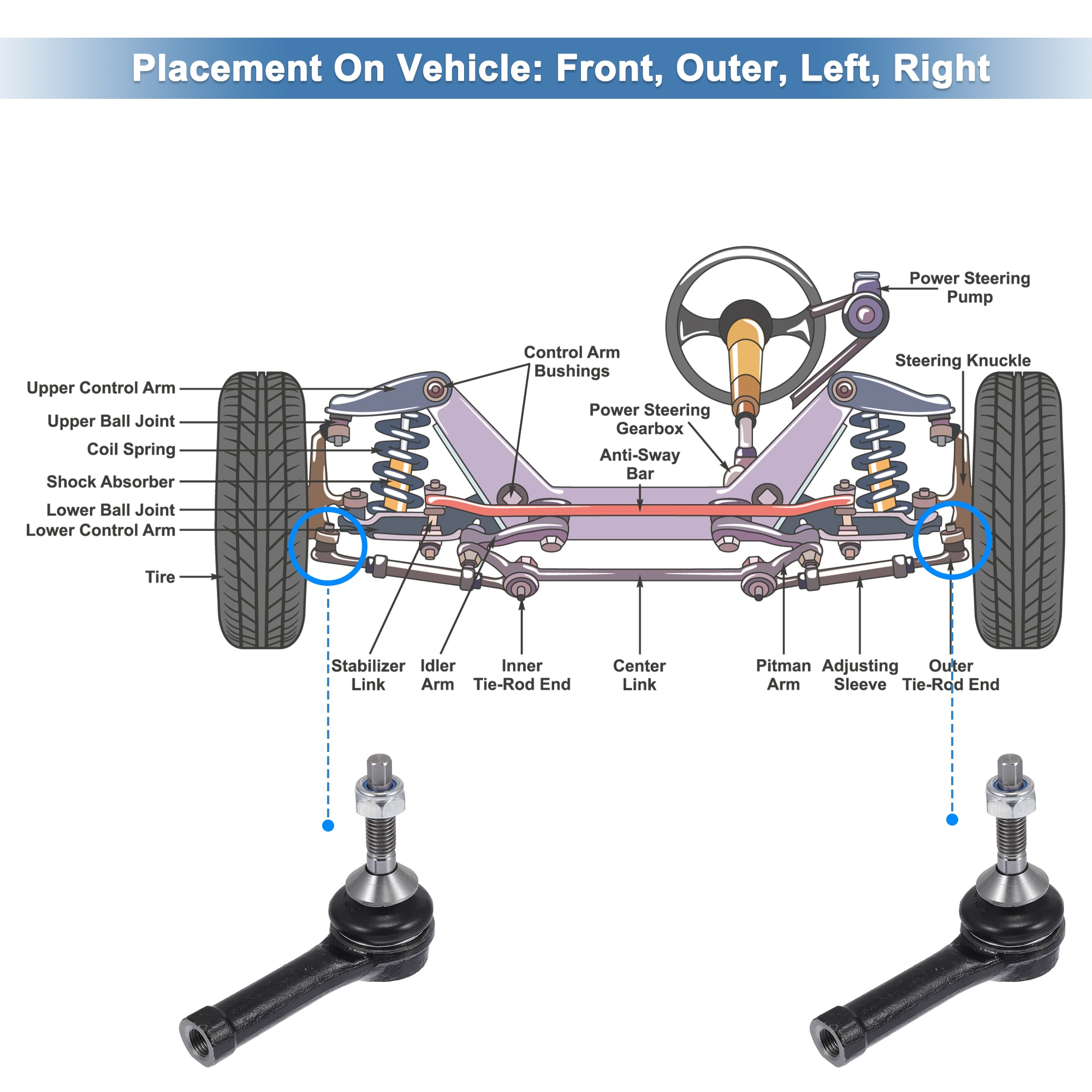 Unique Bargains 2pcs Front Outer Tie Rod Ends Kit Suspension Steering ...
