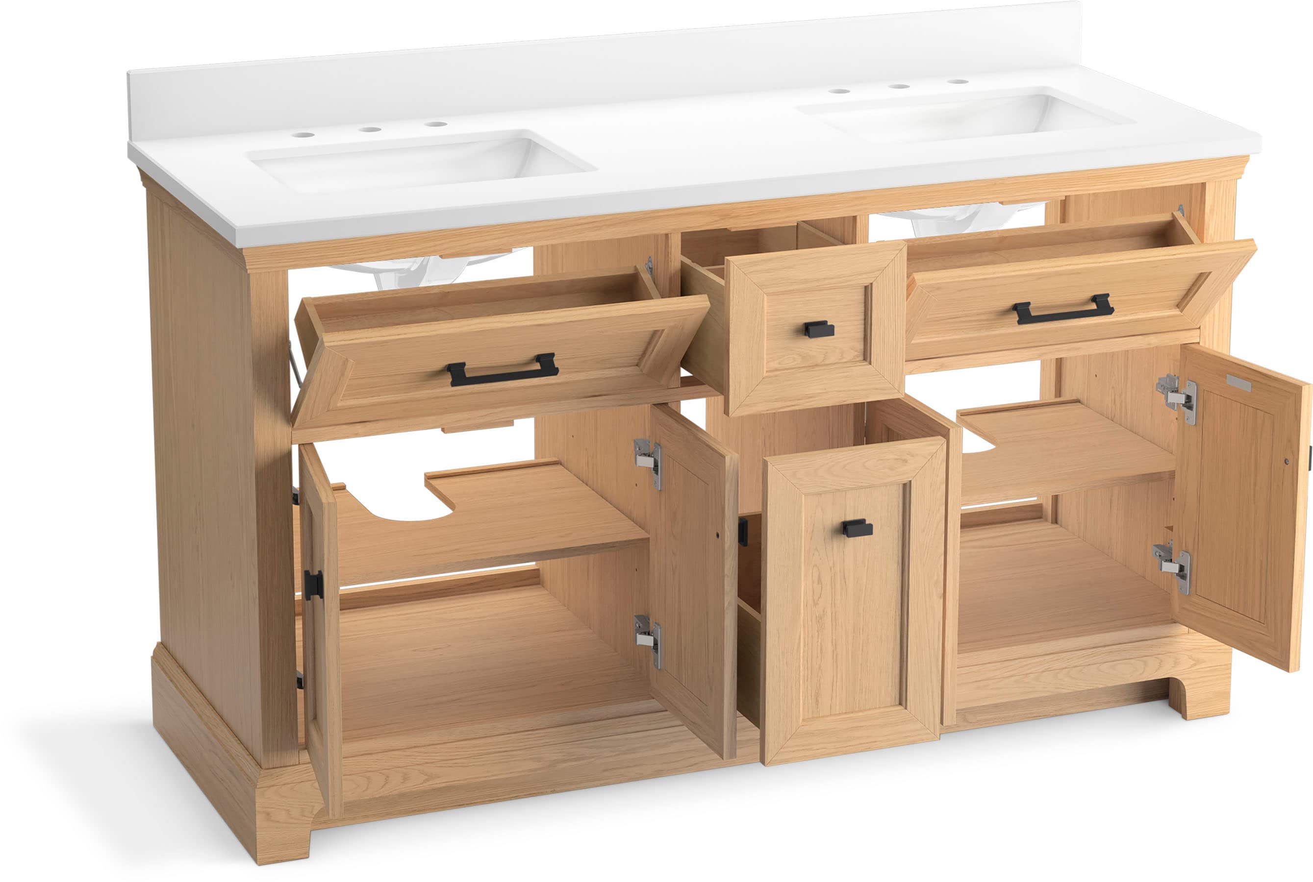 Charlemont 60" Light Oak Double Sink Vanity with Quartz Top